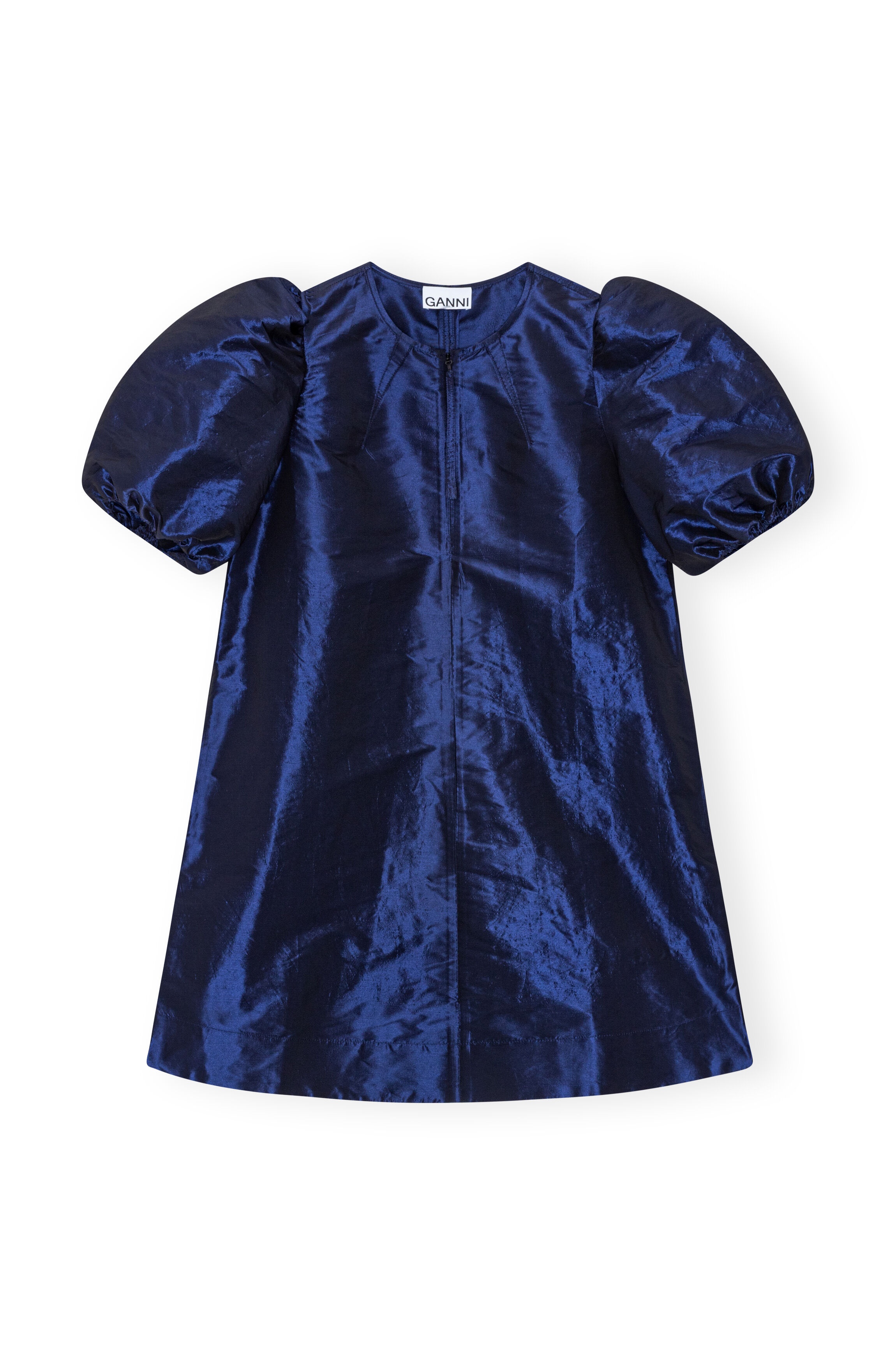 BLUE SHINY TAFFETA MINI DRESS - 1