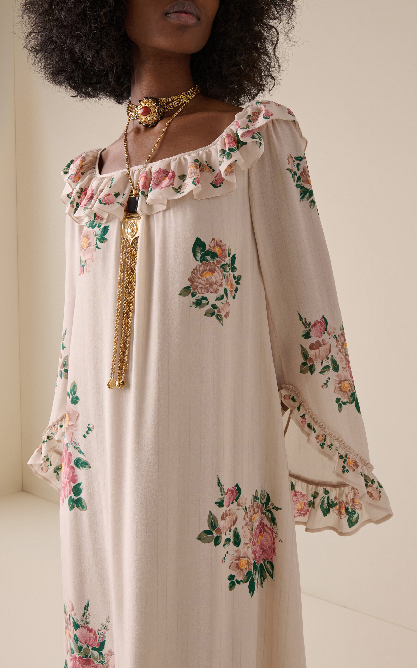 Floral Organic Silk Crepe de Chine Dress white - 3