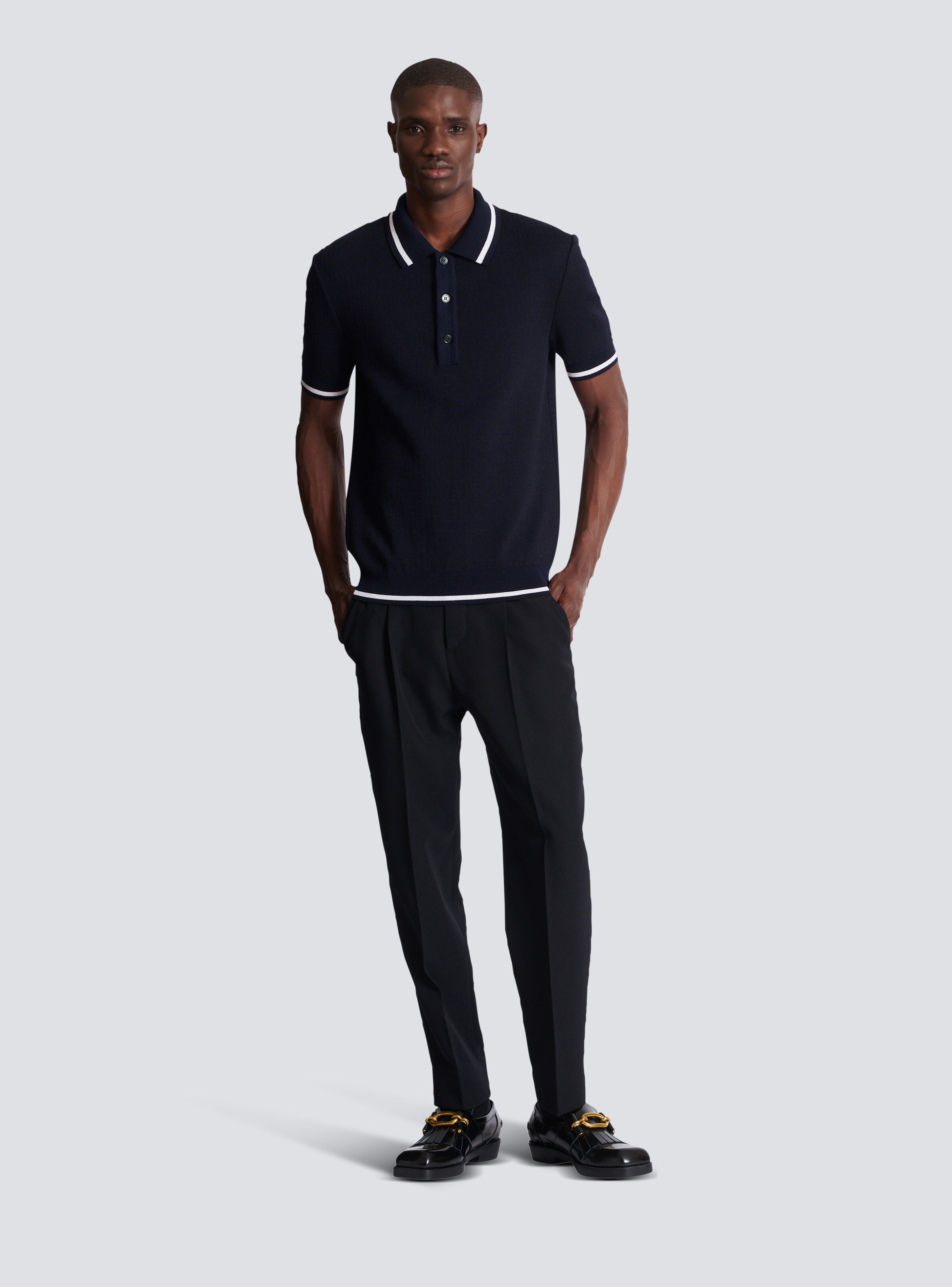 Monogrammed merino wool polo shirt - 2