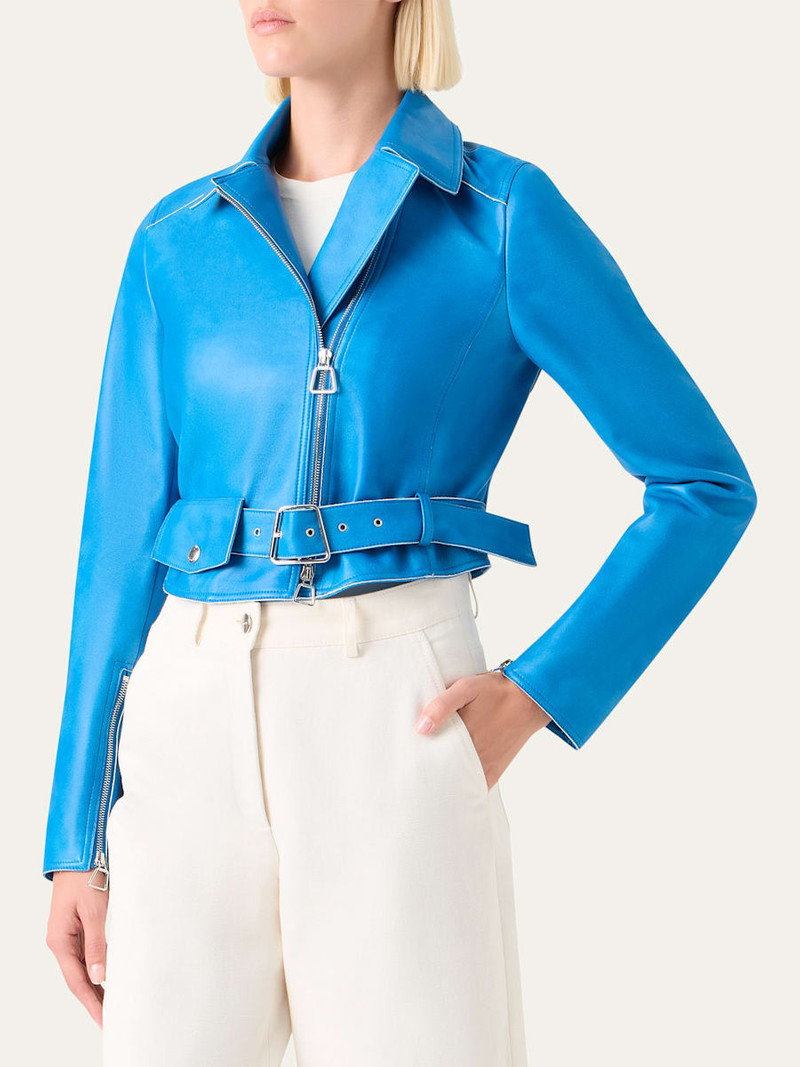 AKRIS Avril Cropped Nappa Leather Jacket outlook