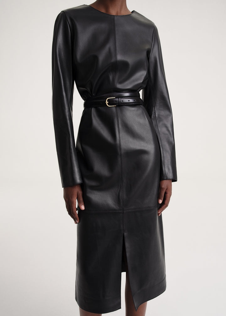Panelled leather dress black - 5