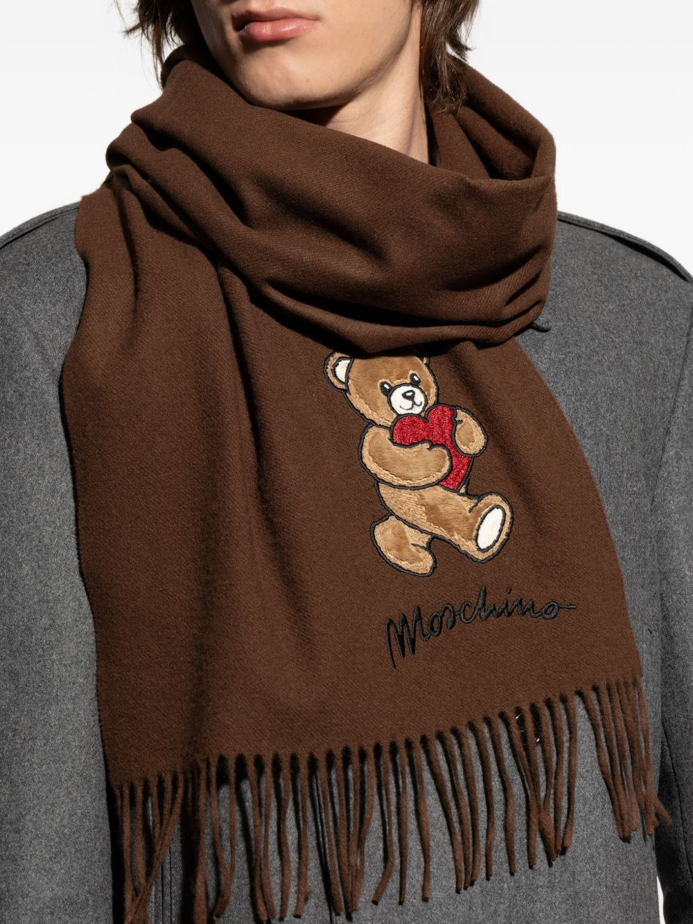 teddy heart-appliqué wool scarf - 5