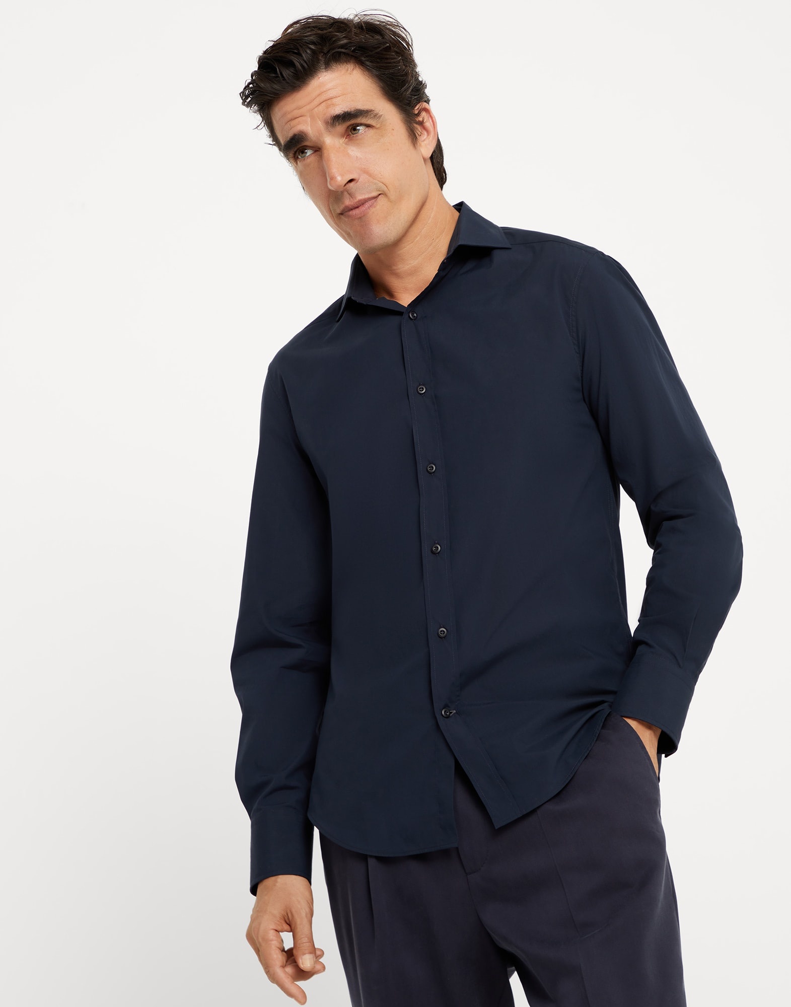 Lightweight poplin slim fit shirt with spread collar - 1