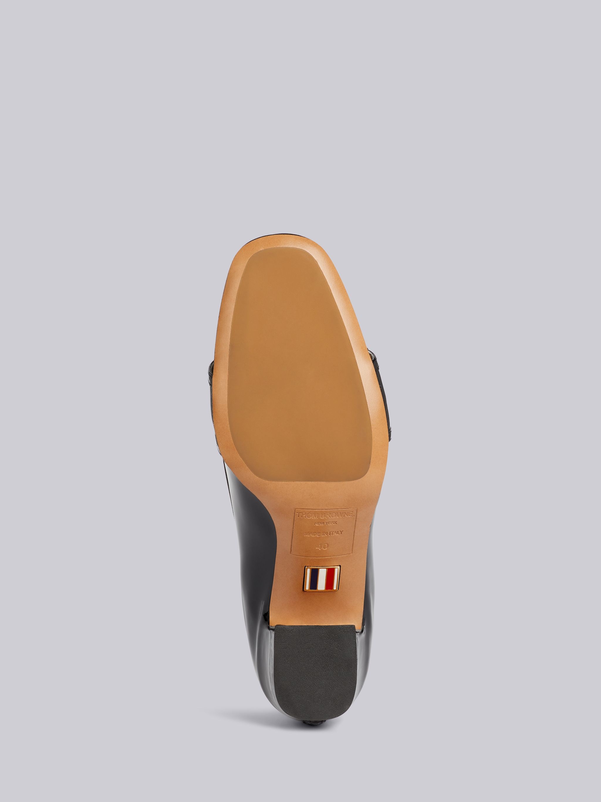 Black Soft Patent Leather Striped Enamel Strap Detail Block Heel Loafer - 5