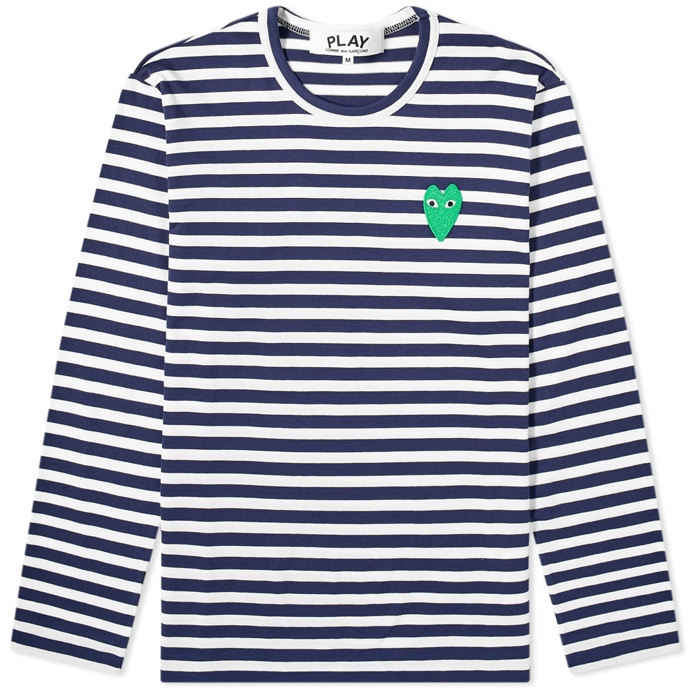 Comme des Garcons Play Long Sleeve Green Heart Logo Stripe T - 1