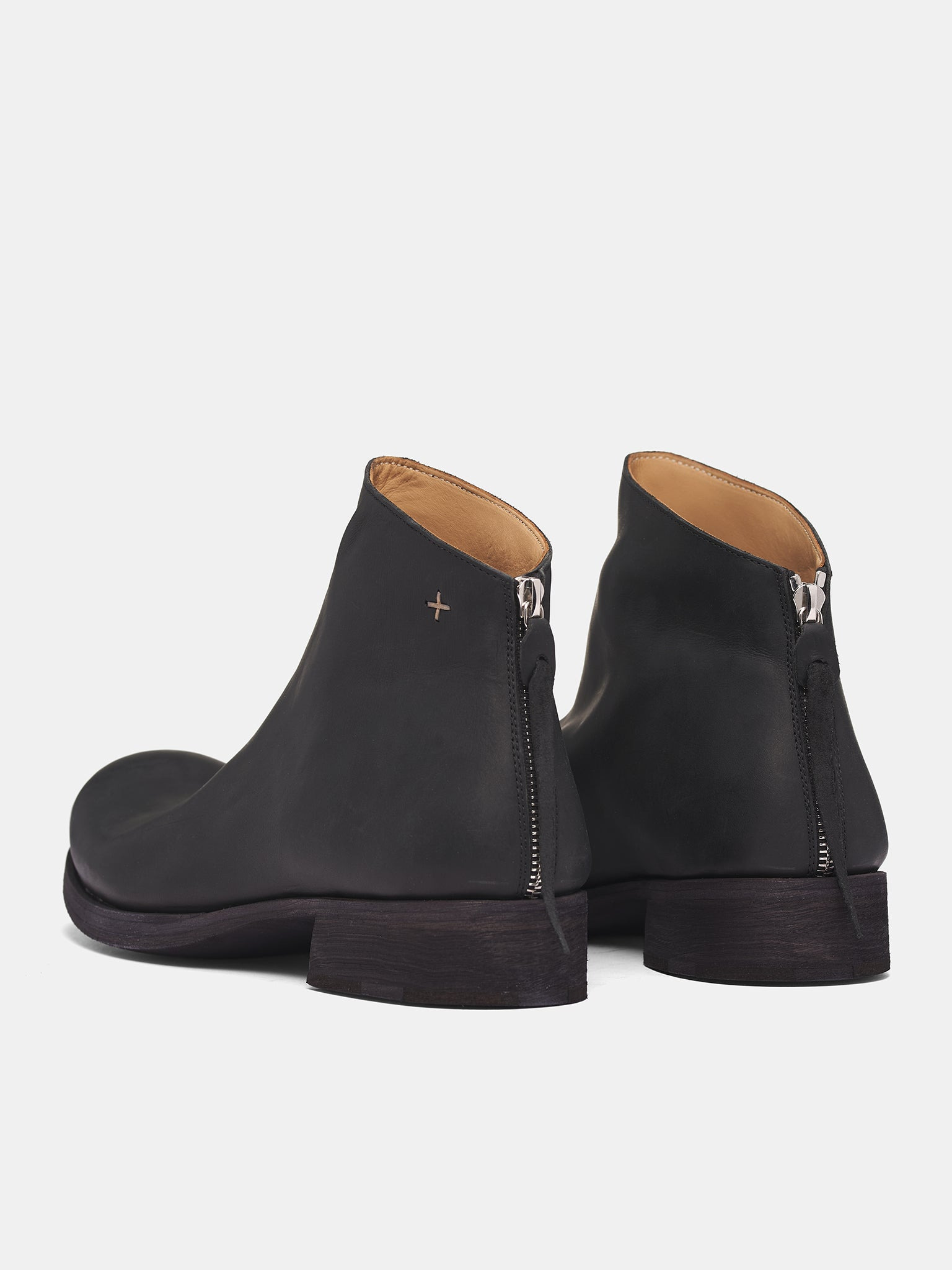 Black Leather Back Zip Boots - 5
