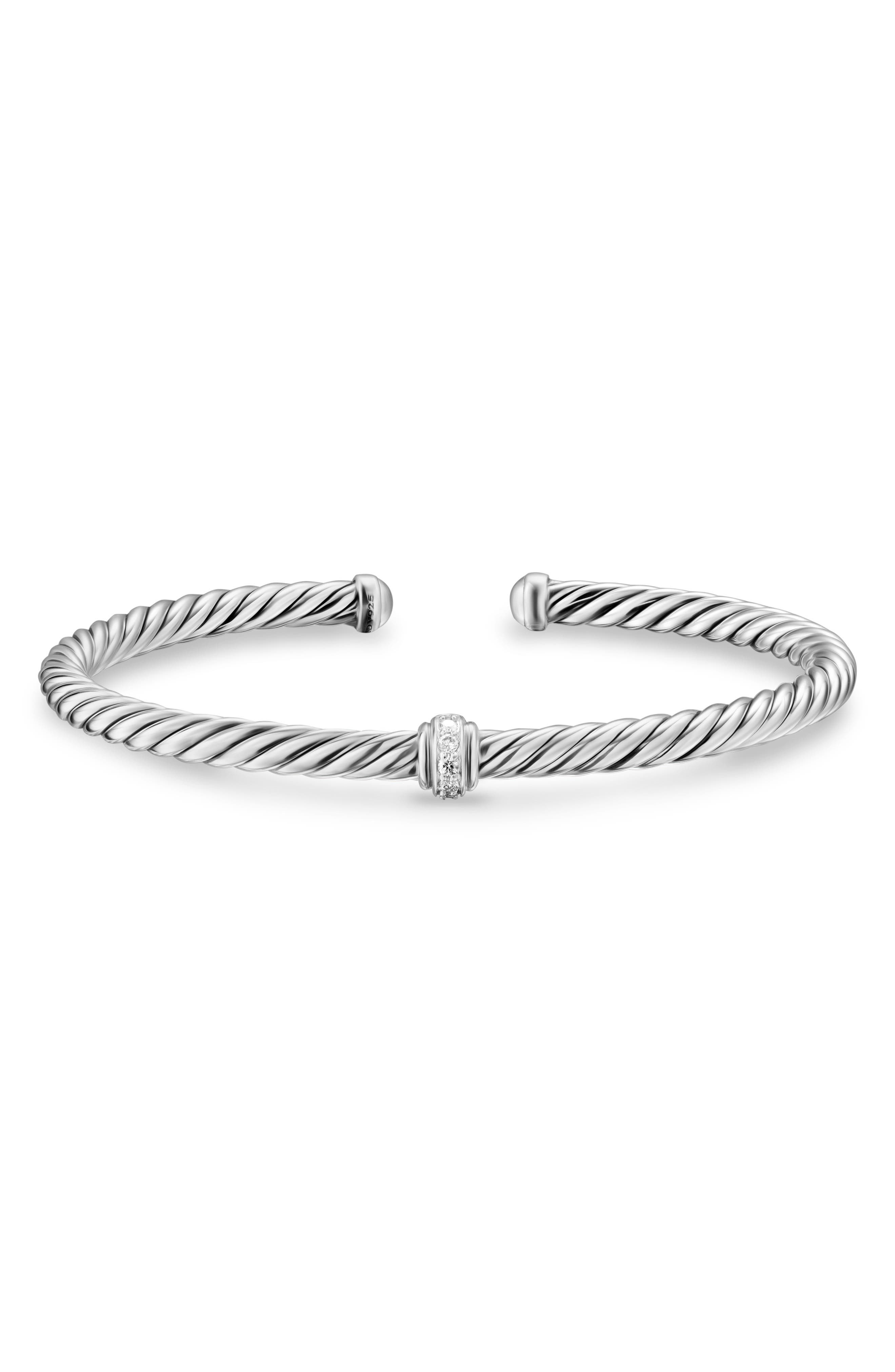 David Yurman Cable Flex Station Bracelet in Sterling Silver with Diamonds, 4mm at Nordstrom - 5