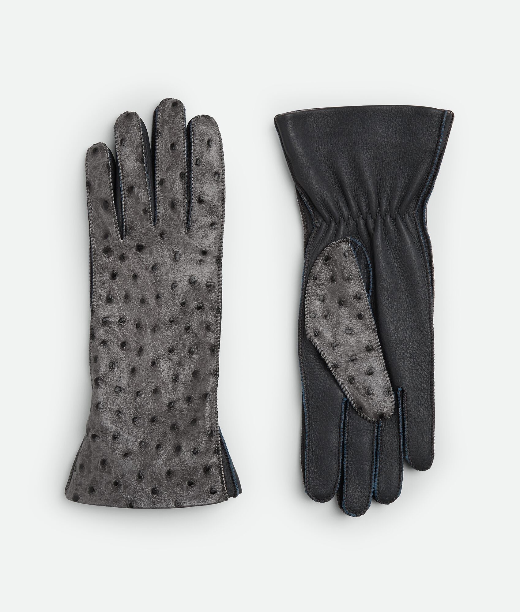 Ostrich-Effect Leather Gloves - 1