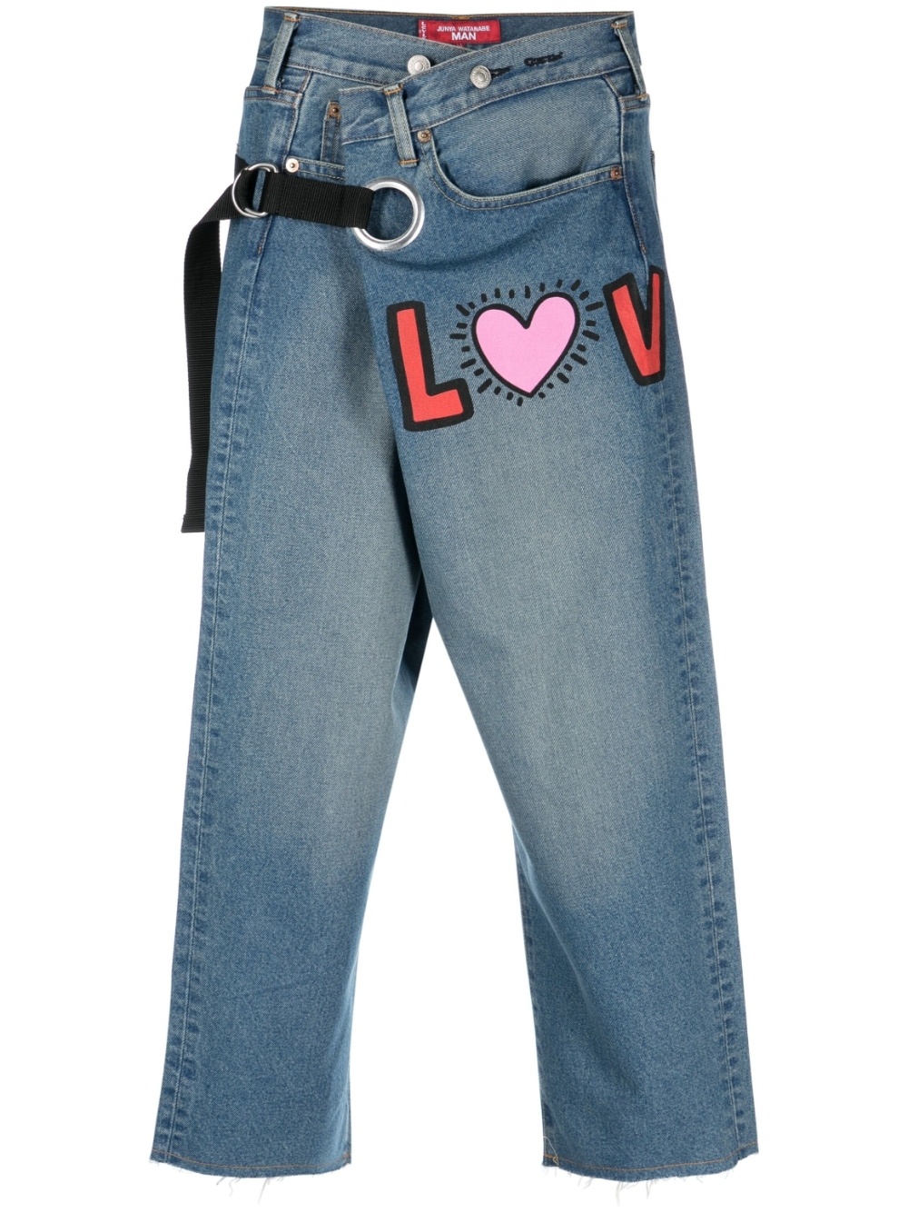 graphic-print cropped denim trousers - 1