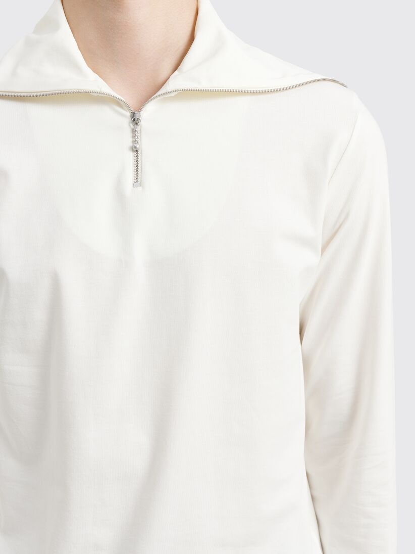 JIL SANDER+ STRETCH COTTON JERSEY HALF ZIP LONG SLEEVE T-SHIRT WHITE - 4