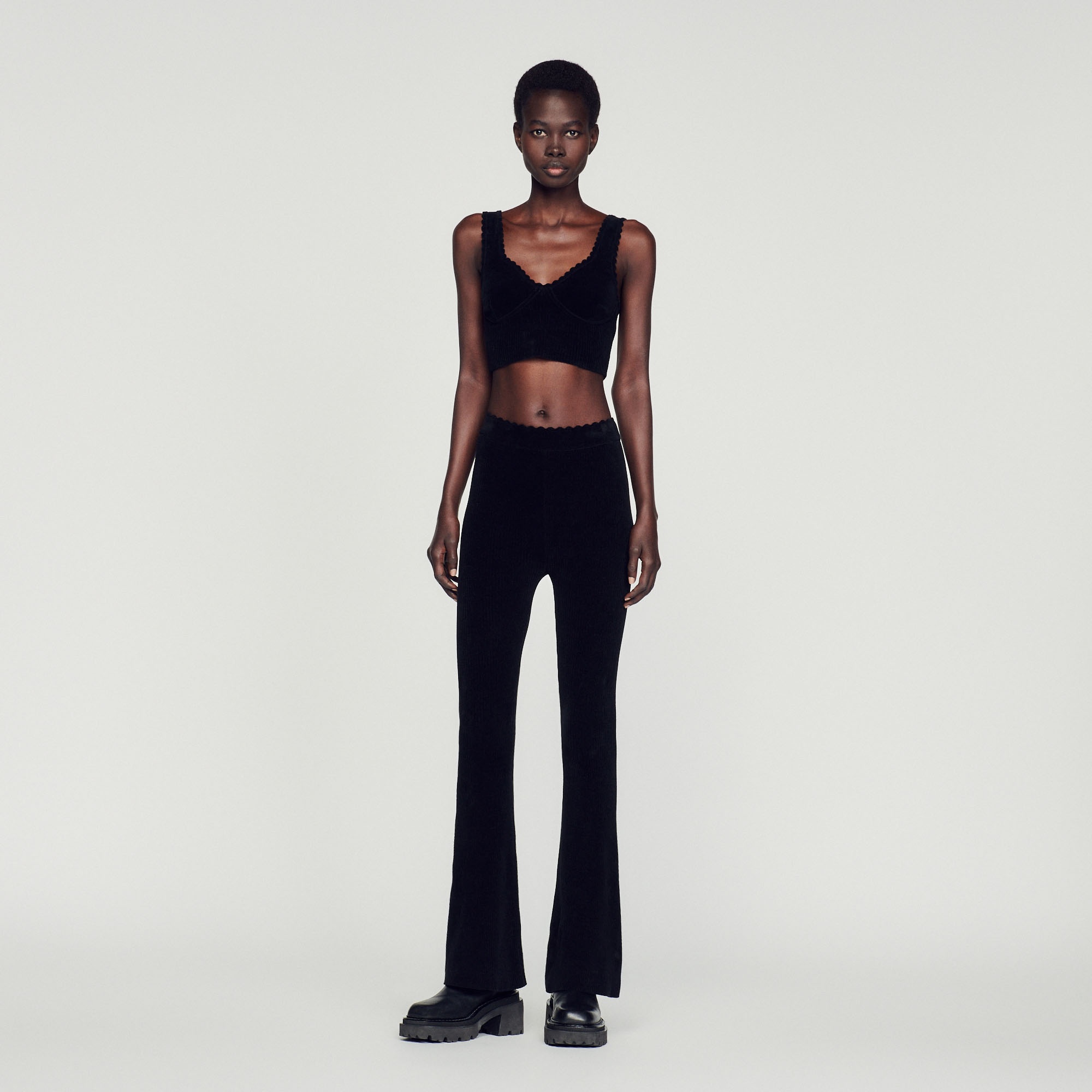 Flared velour knit pants - 3