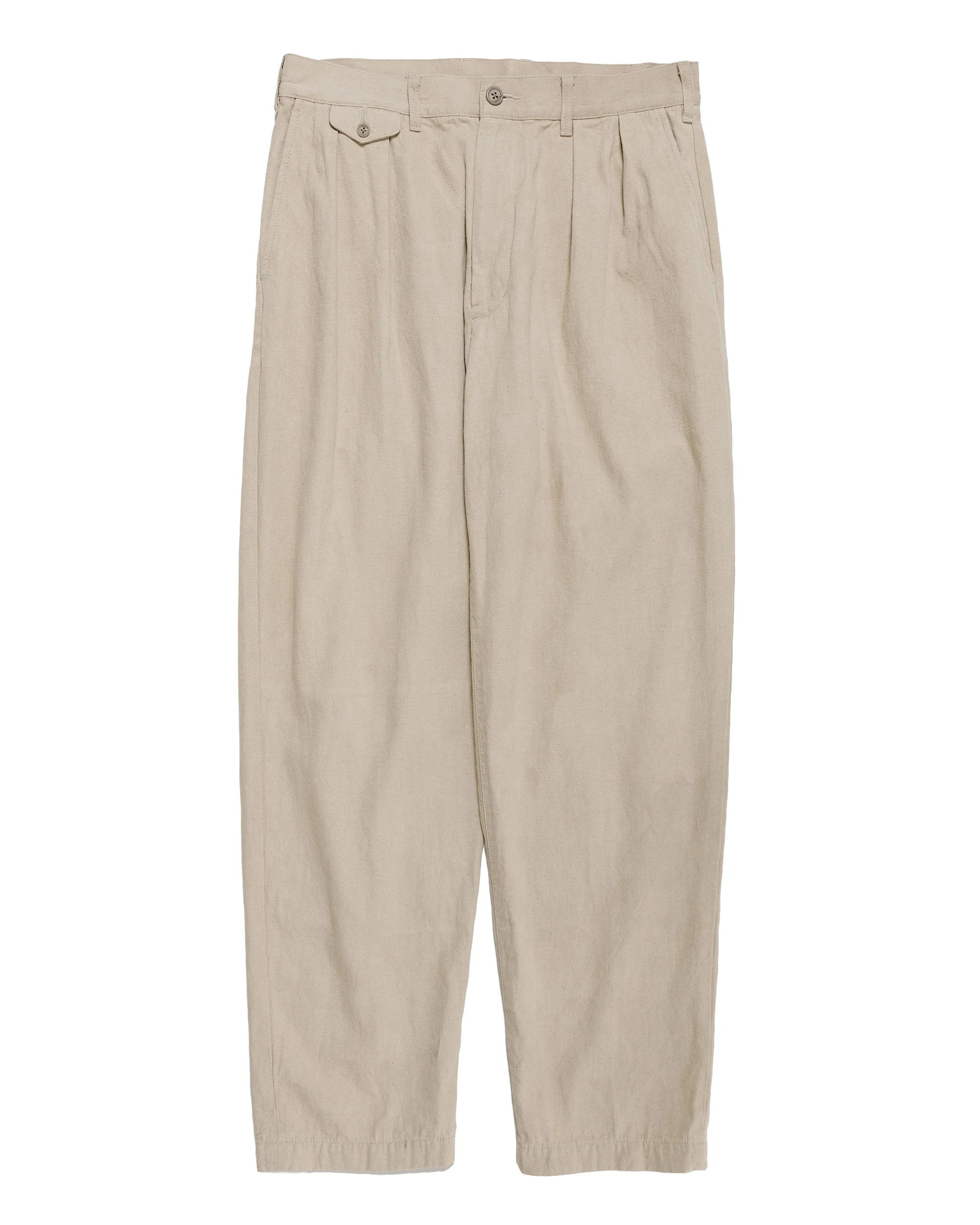 Lost & Found 2Pleats Trousers Cotton Linen Khaki - 1