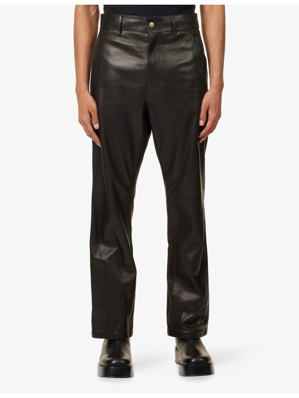 Regular-Fit Straight-Leg Leather Trousers - 3