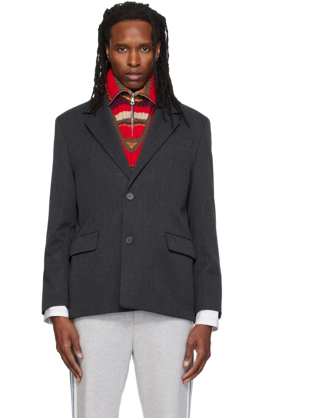 Gray Wool Tailored Blazer - 1