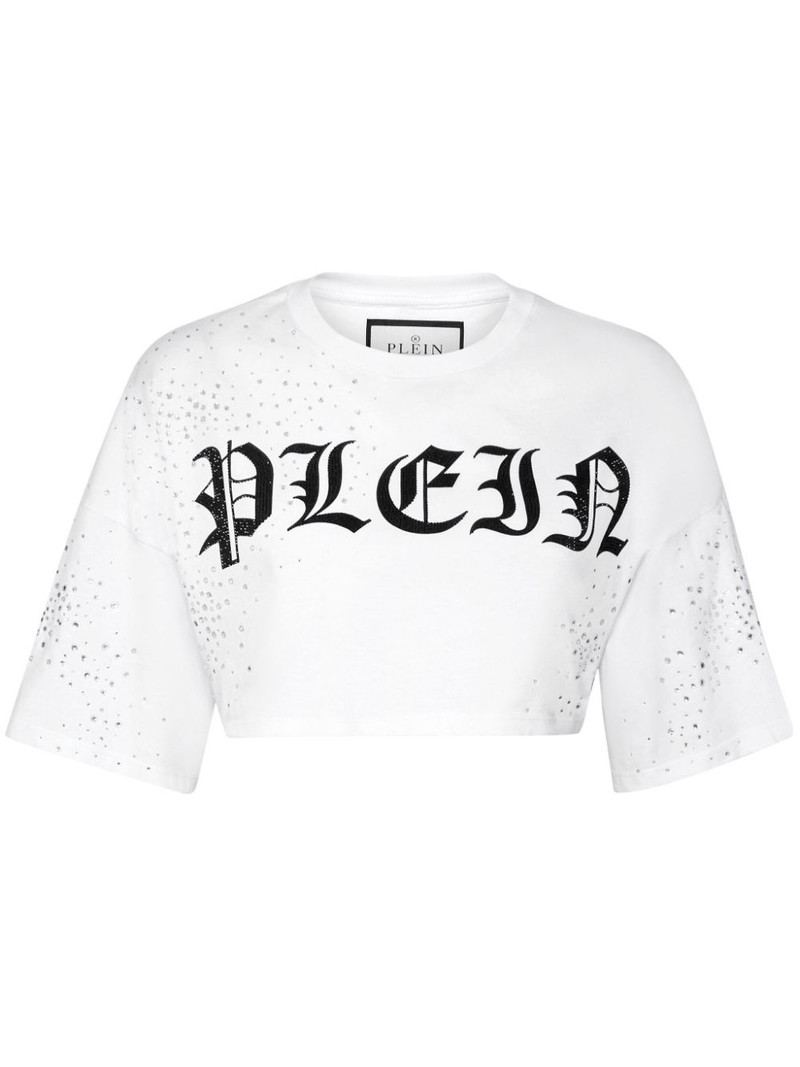 crystal-embellished cropped T-shirt 1