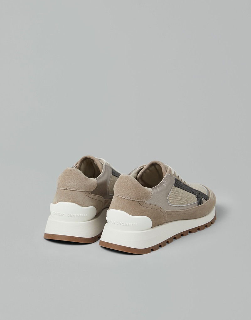 Brunello Cucinelli Suede and virgin wool flannel runners with precious contour outlook