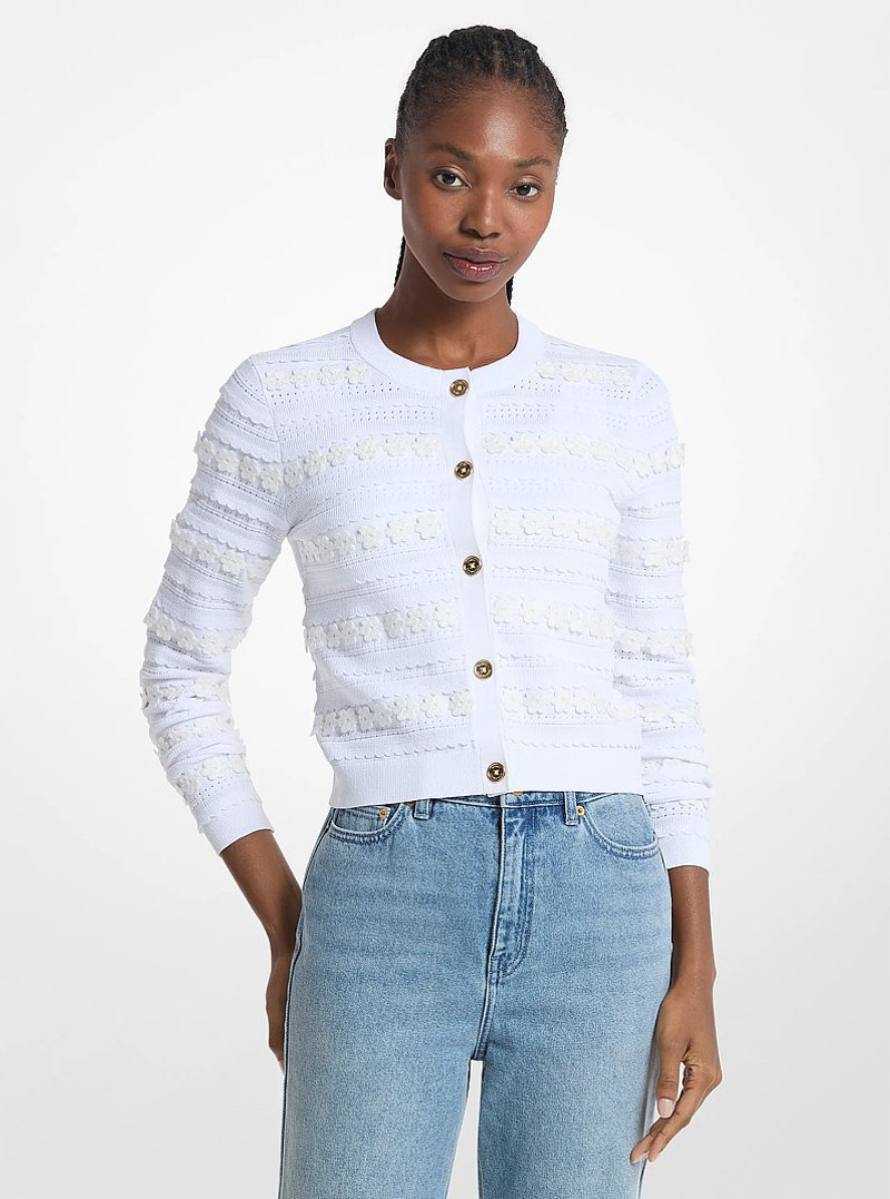 Floral Embellished Stretch Knit Cardigan 1