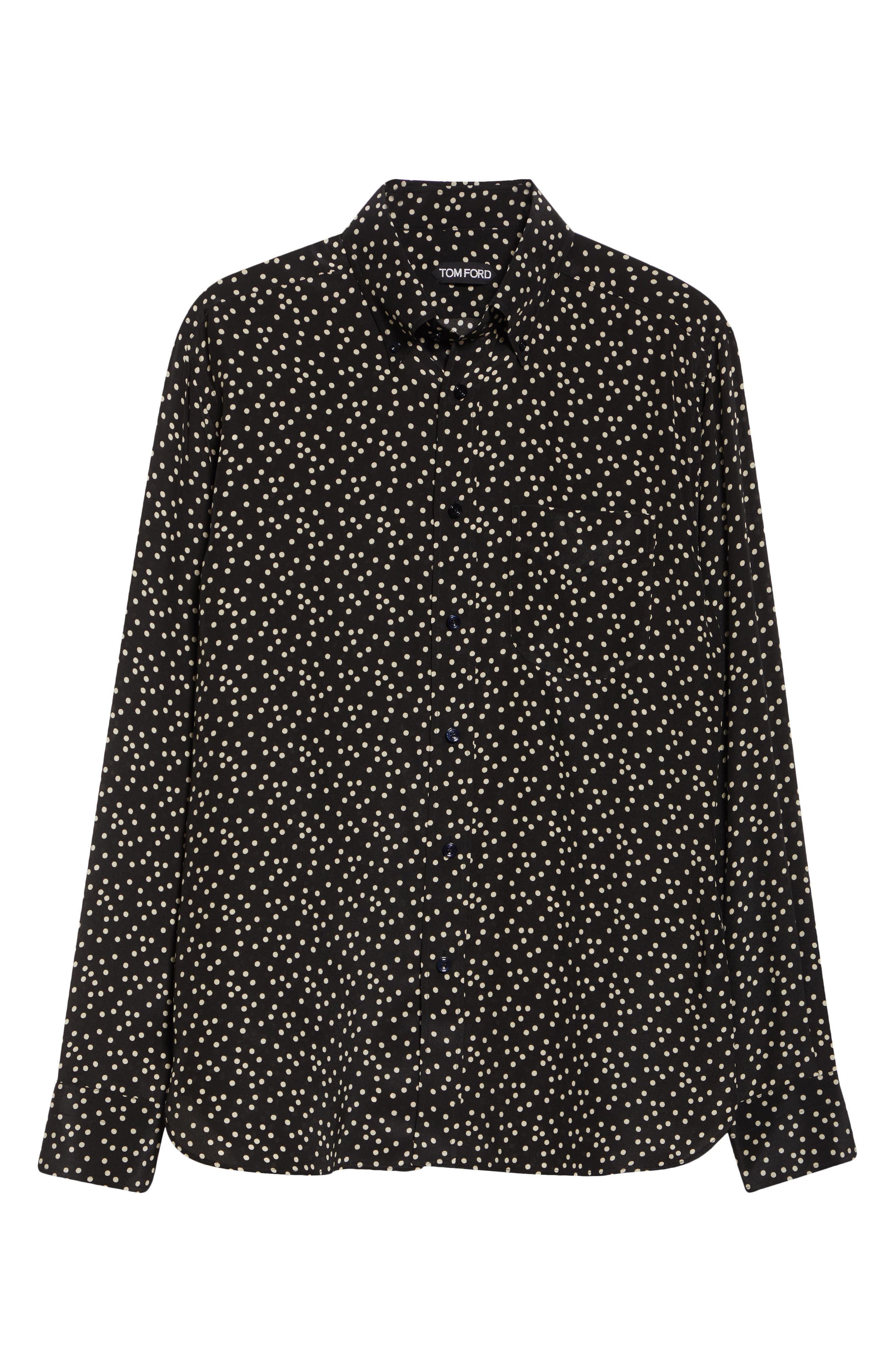 TOM FORD Irregular Polka Dot Silk Crêpe de Chine Shirt in Black/White at Nordstrom - 5
