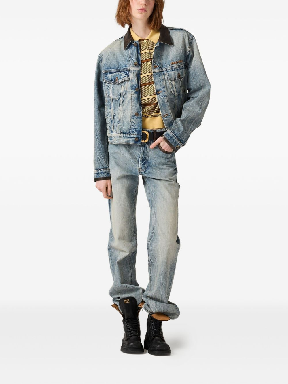 leather-collar denim jacket - 2