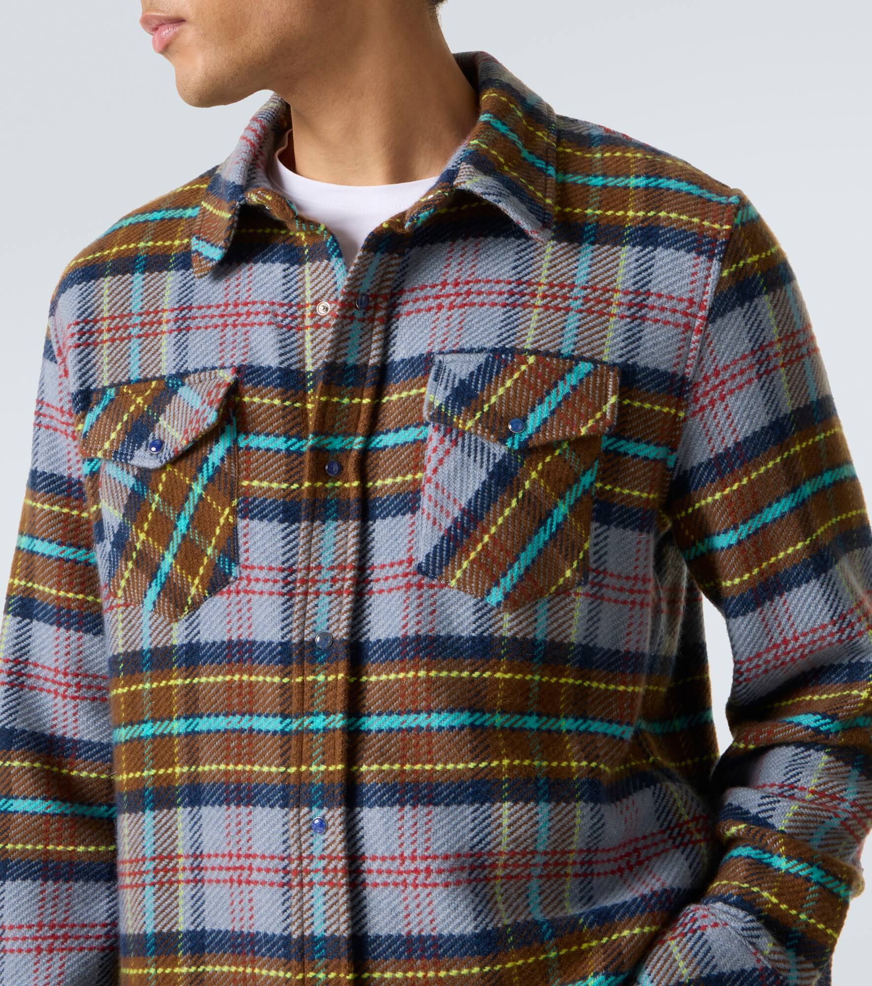 Plaid cashmere shirt with lapis lazuli - 5