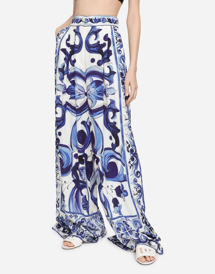 Flared majolica-print charmeuse pants - 4