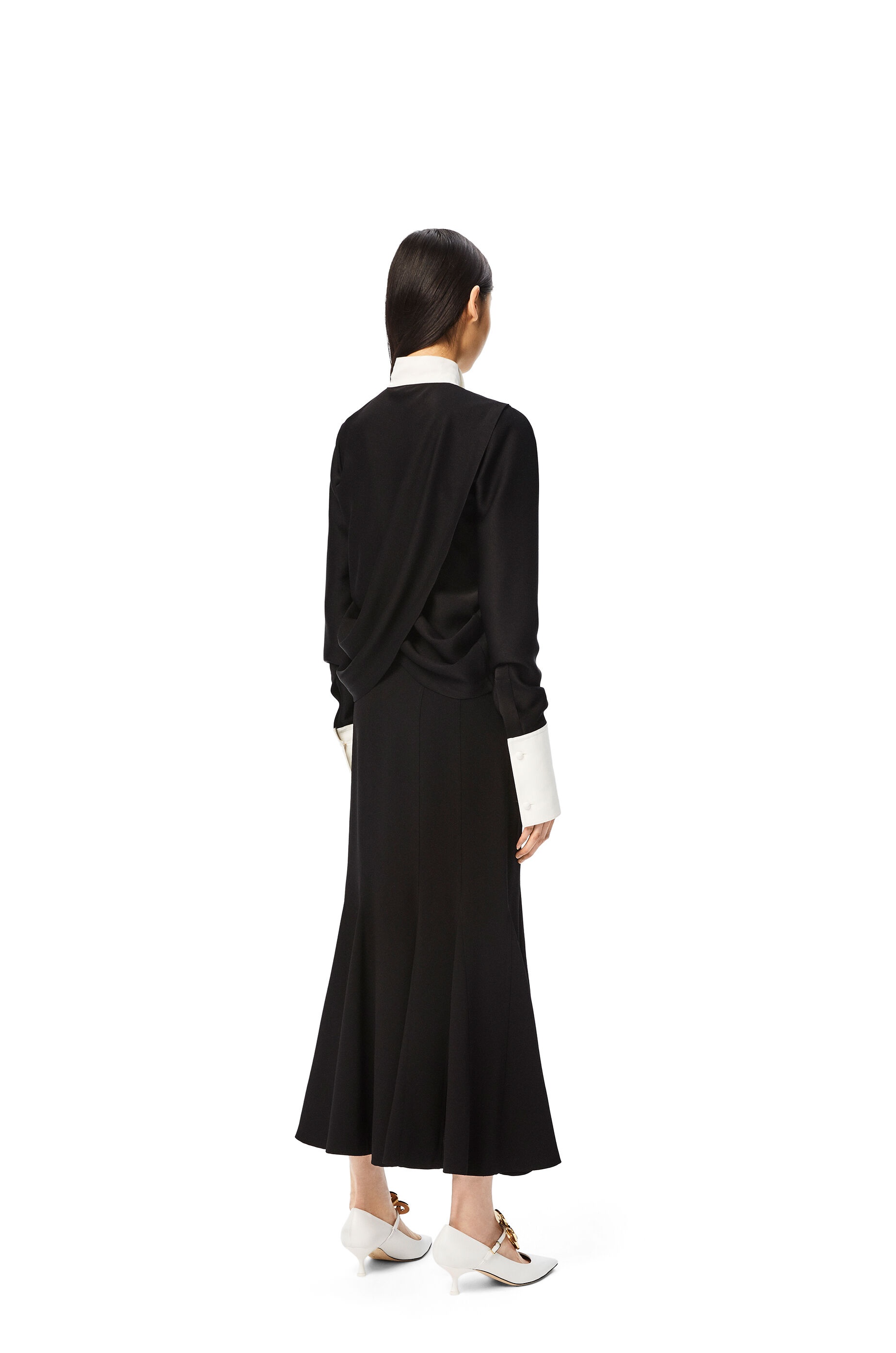 Cape sleeve long dress in satin back crepe - 3