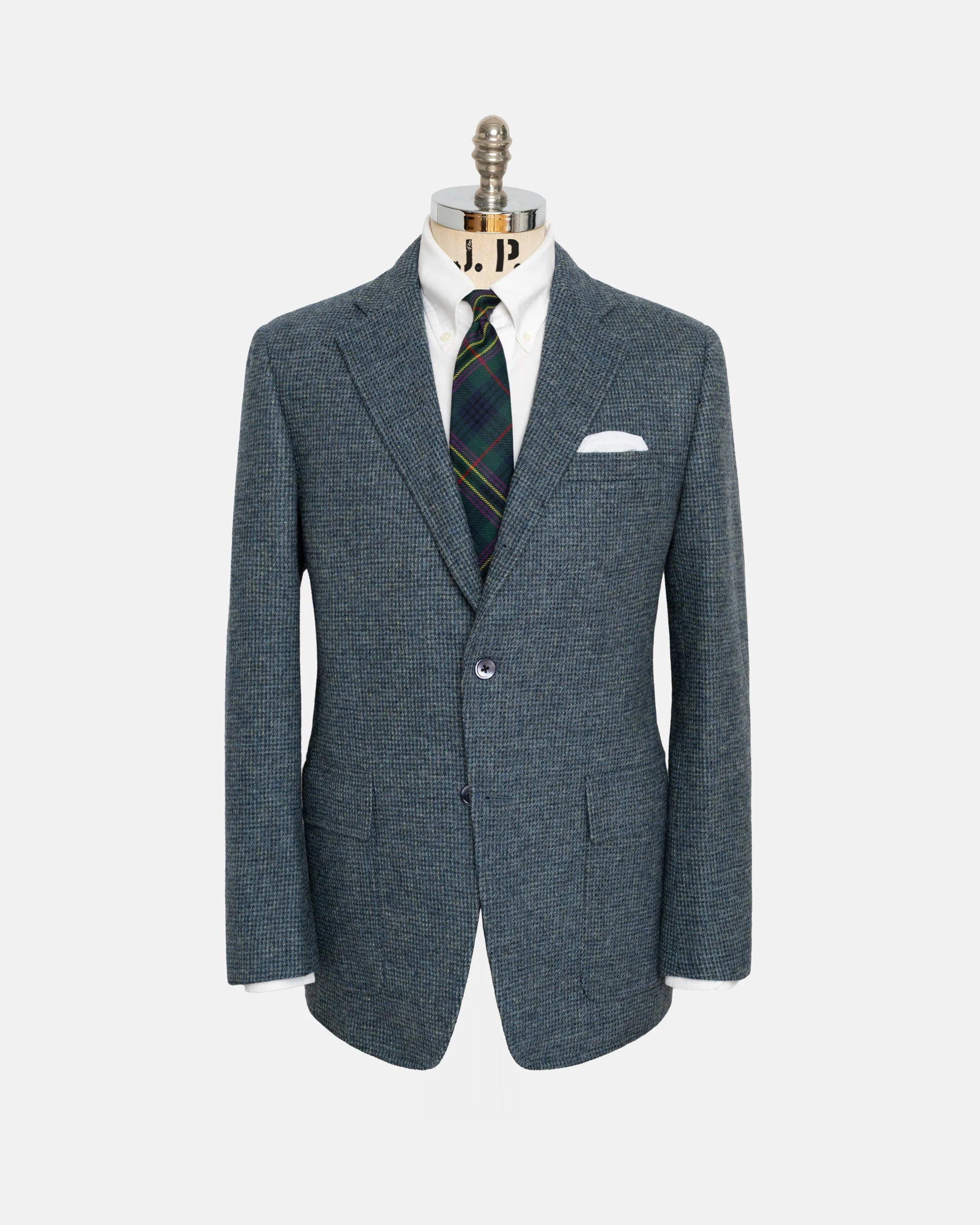 MADE-IN-USA BLUE TIC WEAVE CHEVIOT TWEED SPORT COAT - 1