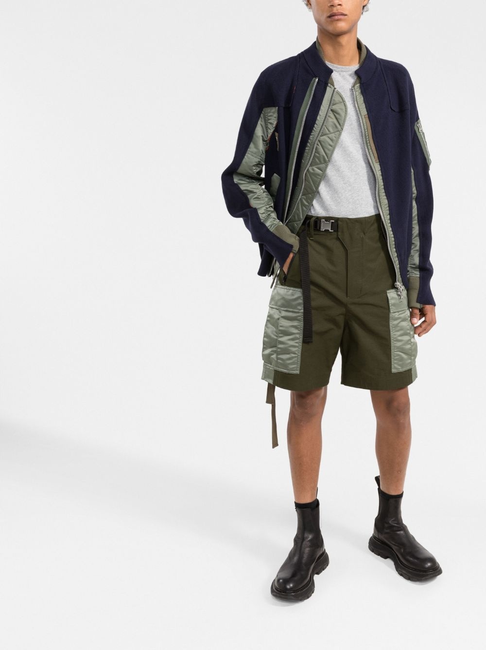 belted cotton-blend cargo shorts - 2