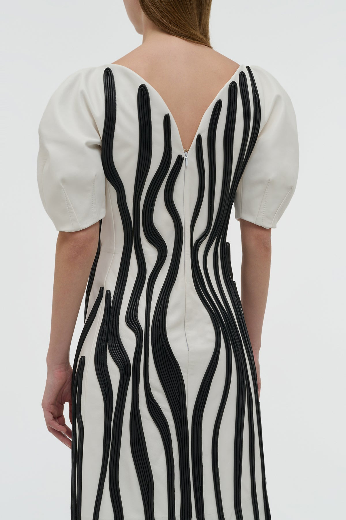 Aphea Dress in White & Black Soft Leather - 5