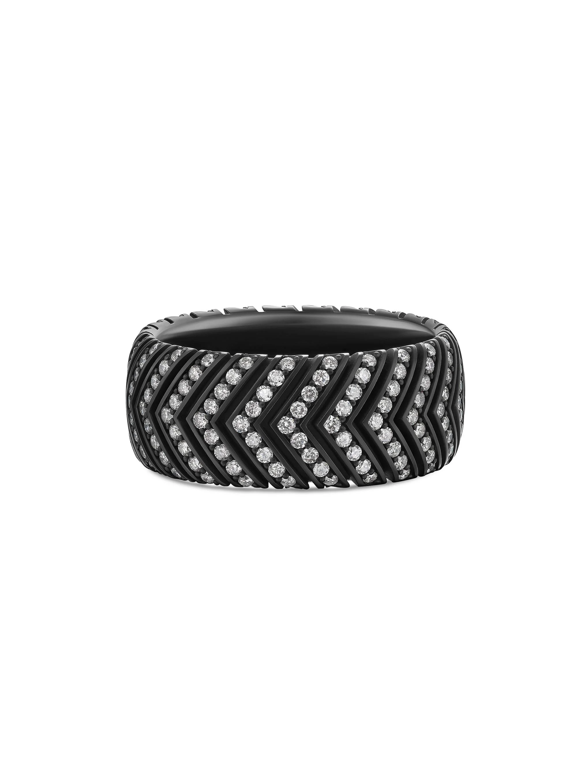 Men's Chevron Band Ring in Black Titanium - Black Diamond - 1