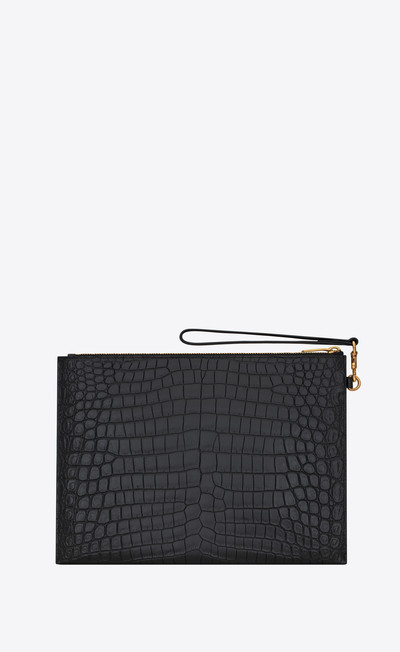 SAINT LAURENT tiny cassandre zip tablet holder in crocodile-embossed leather outlook