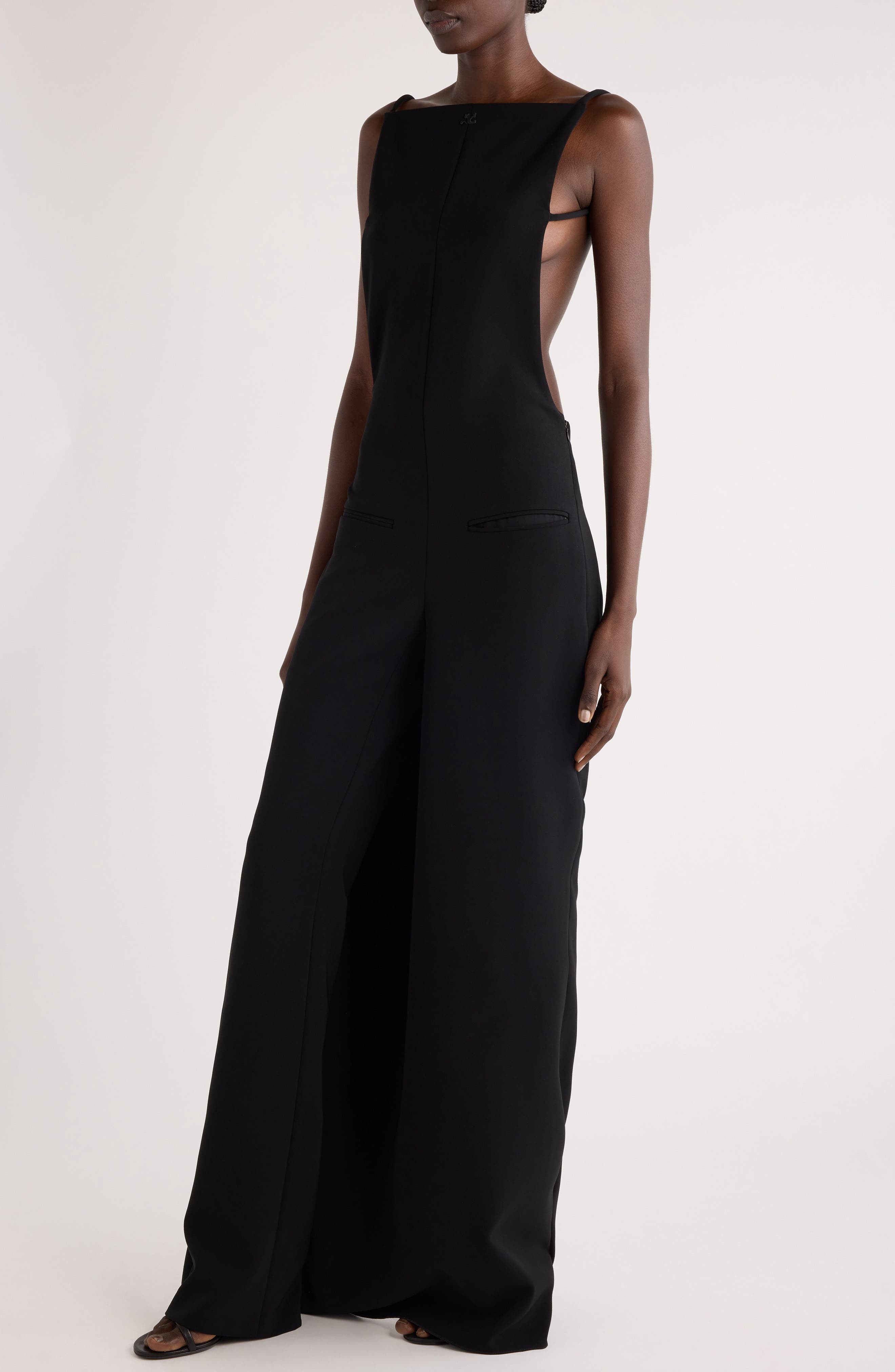 Courrèges Infinity Allover Open Back Crepe Jumpsuit in Black at Nordstrom - 4