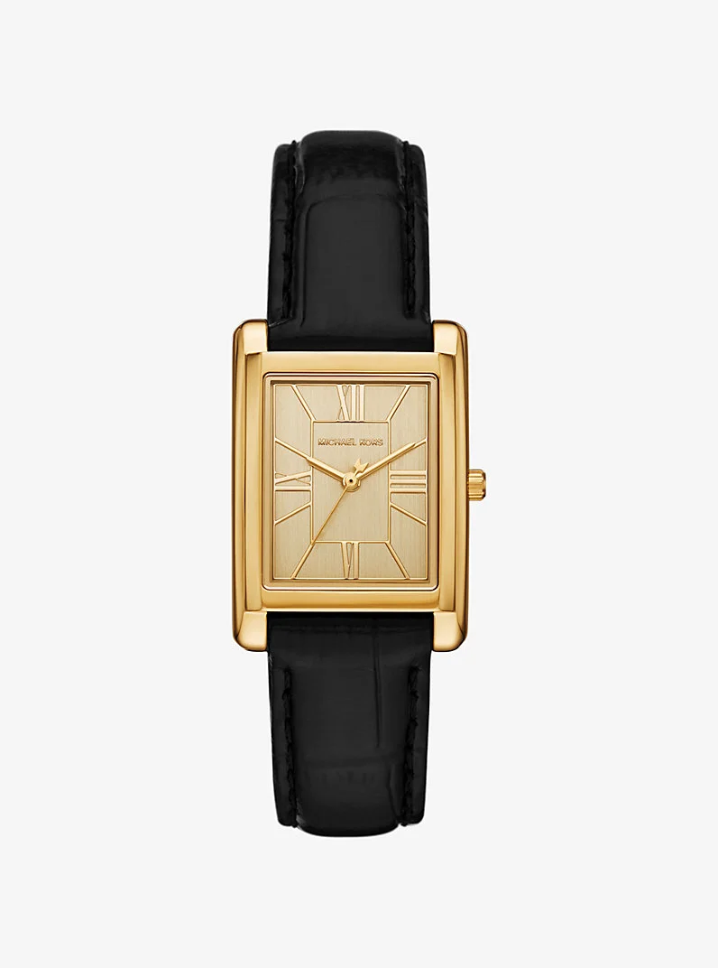 Essex Gold-Tone and Crocodile Embossed Leather Watch - 1