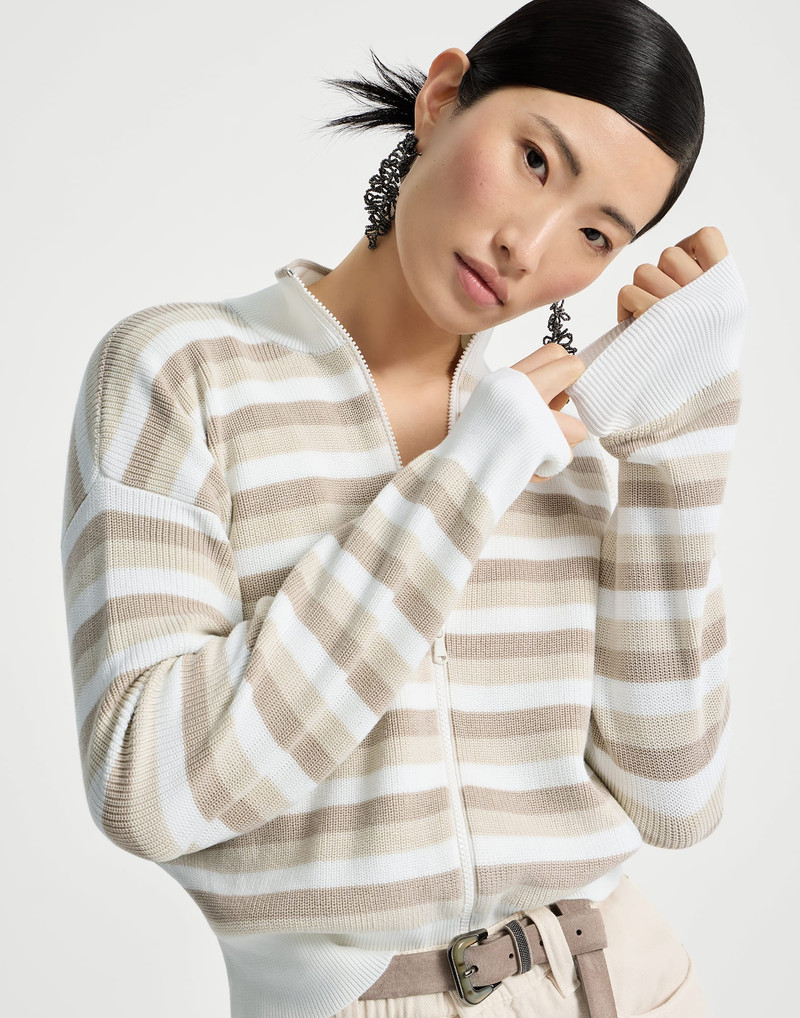 Rib knit cotton cardigan with stripes 5