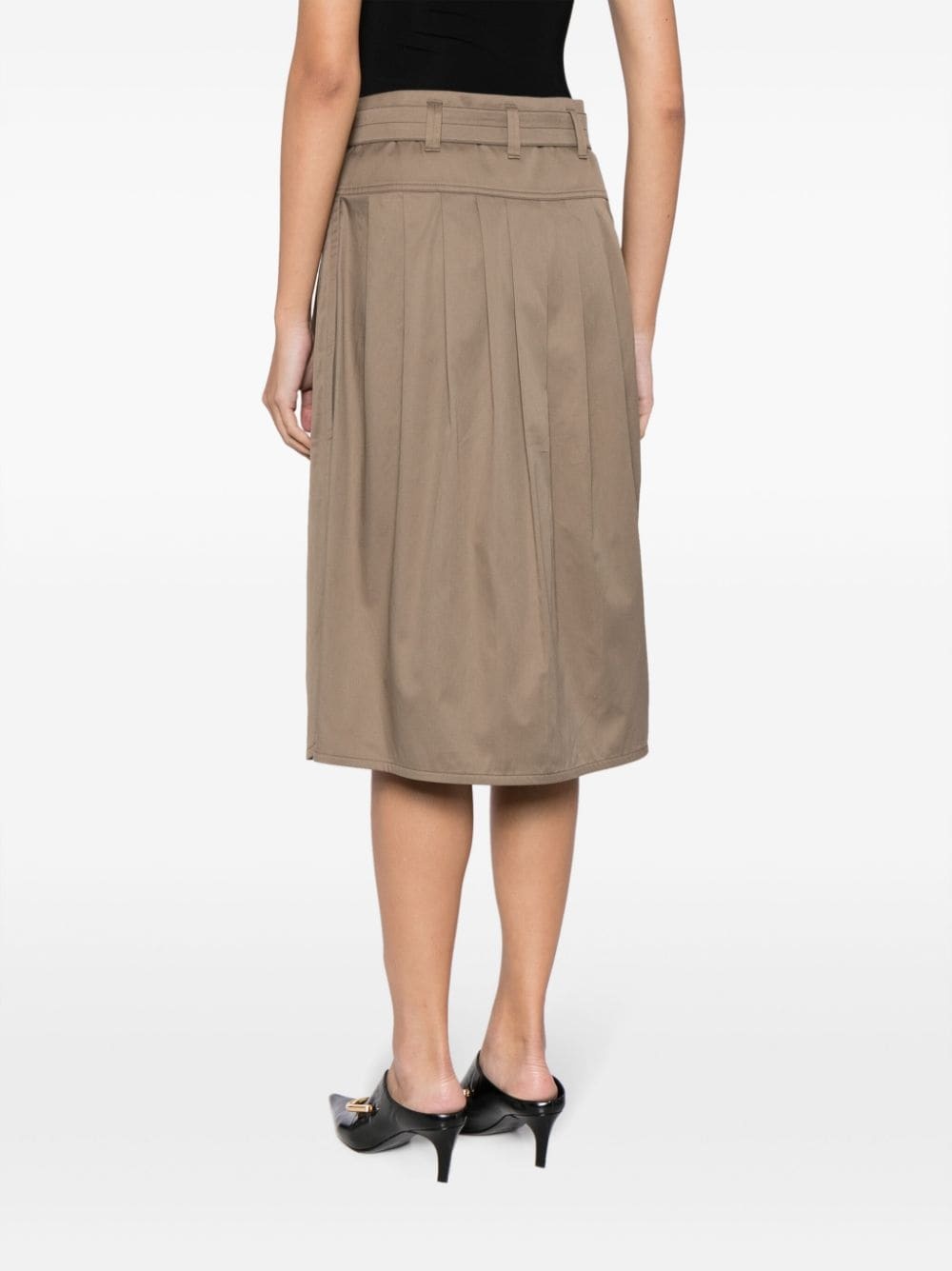 belted-waist pleated midi skirt - 4