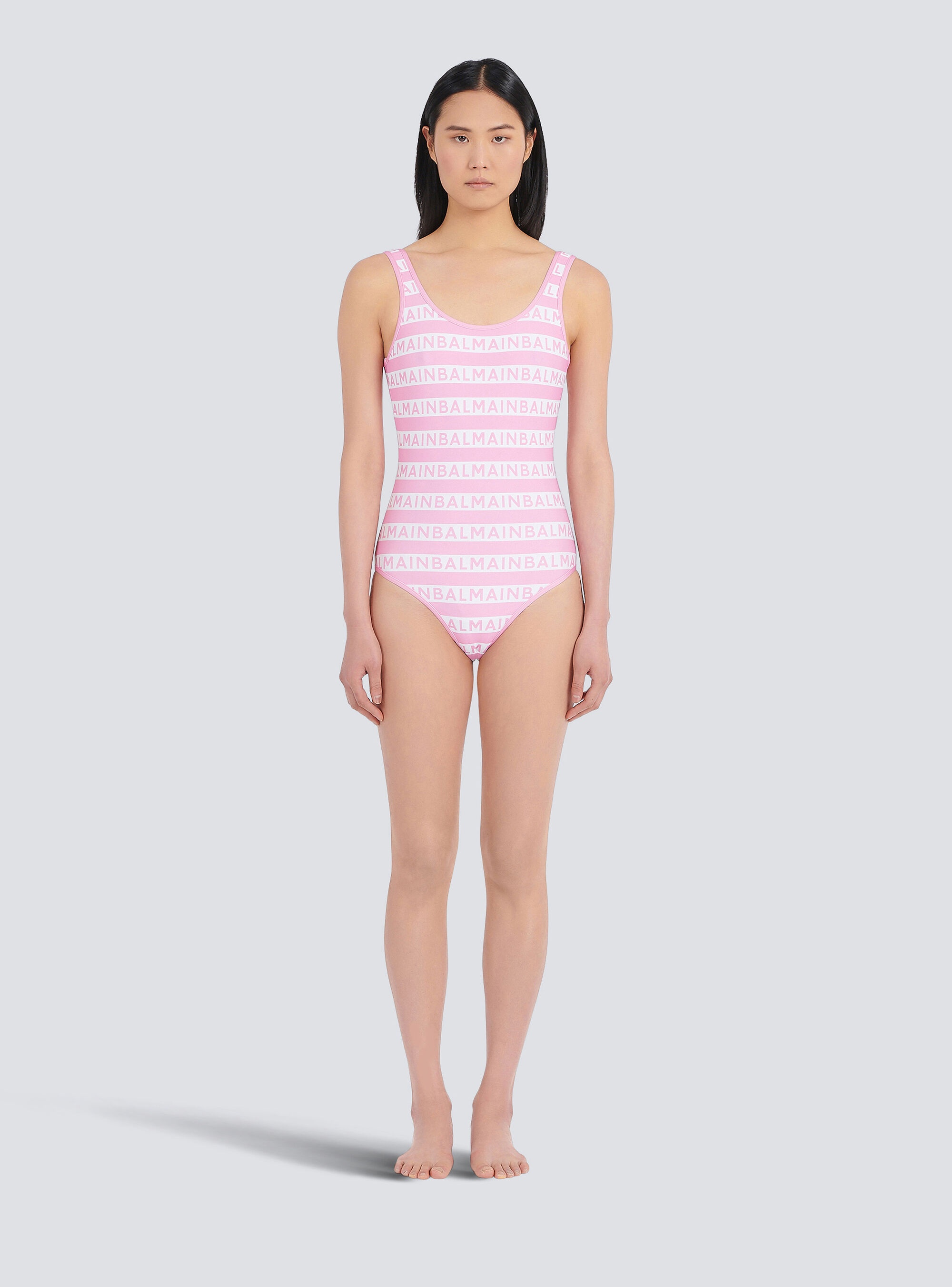 Bicolor swimsuit with Balmain monogram - 3