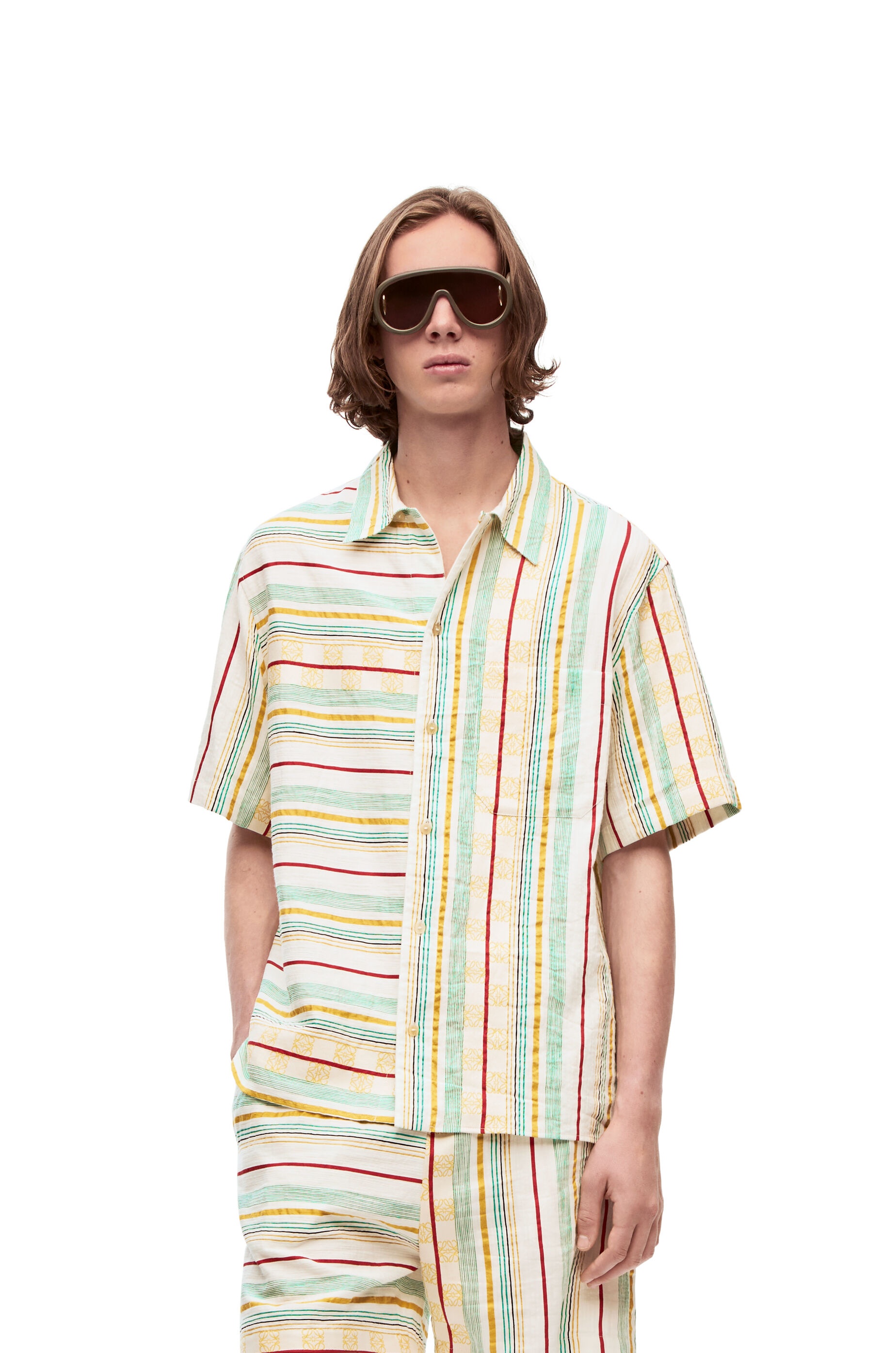 Asymmetric stripes short sleeve shirt in cotton, linen and silk - 3