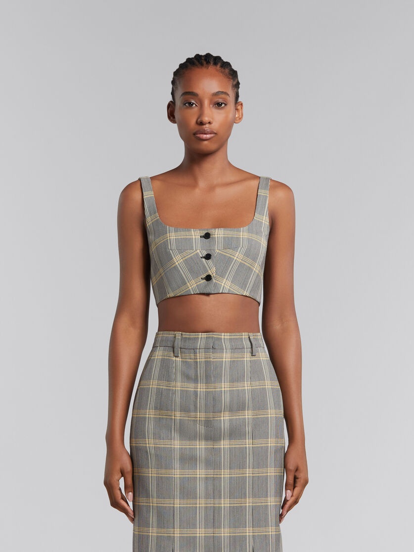 YELLOW CHECKED TECH WOOL CROP TOP - 2