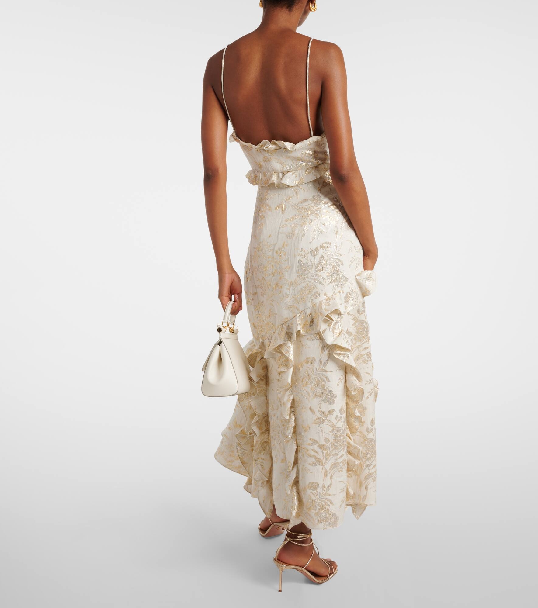 Calandra ruffled floral jacquard midi dress - 3