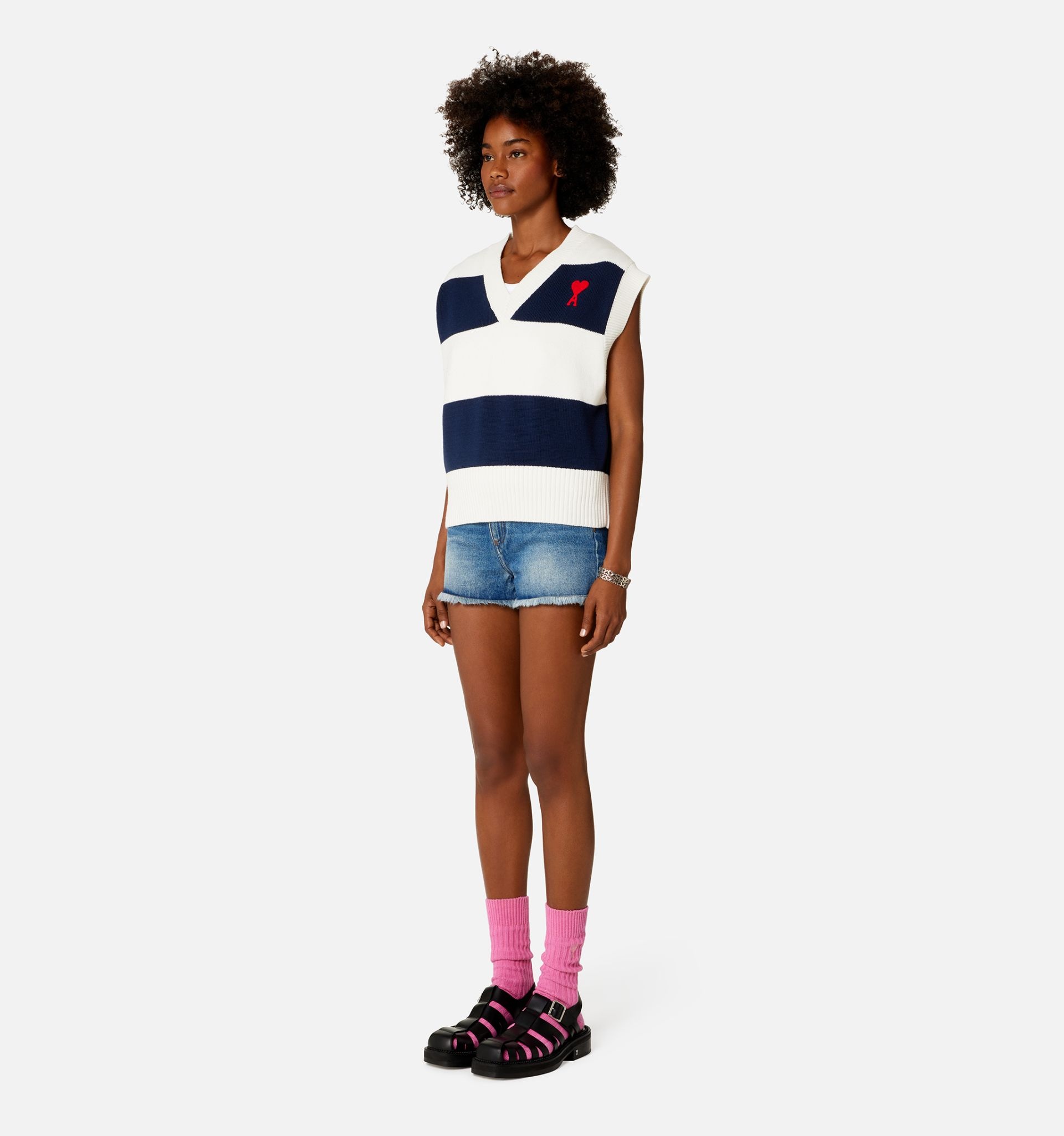 Ami de Coeur Sleeveless Sweater With Rugby Stripes - 4