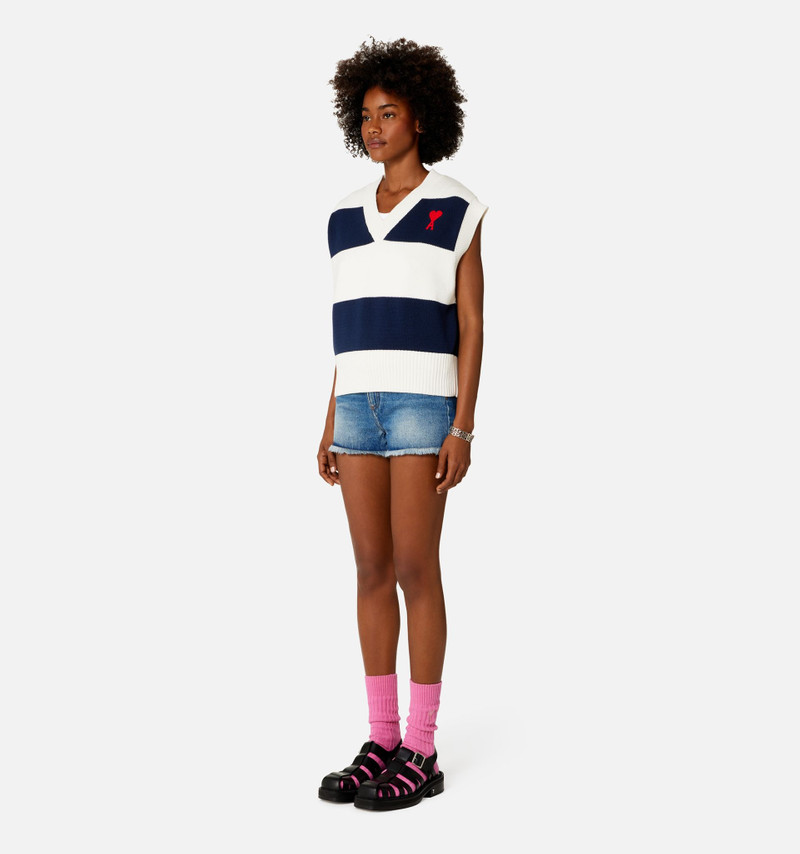Ami de Coeur Sleeveless Sweater With Rugby Stripes 4