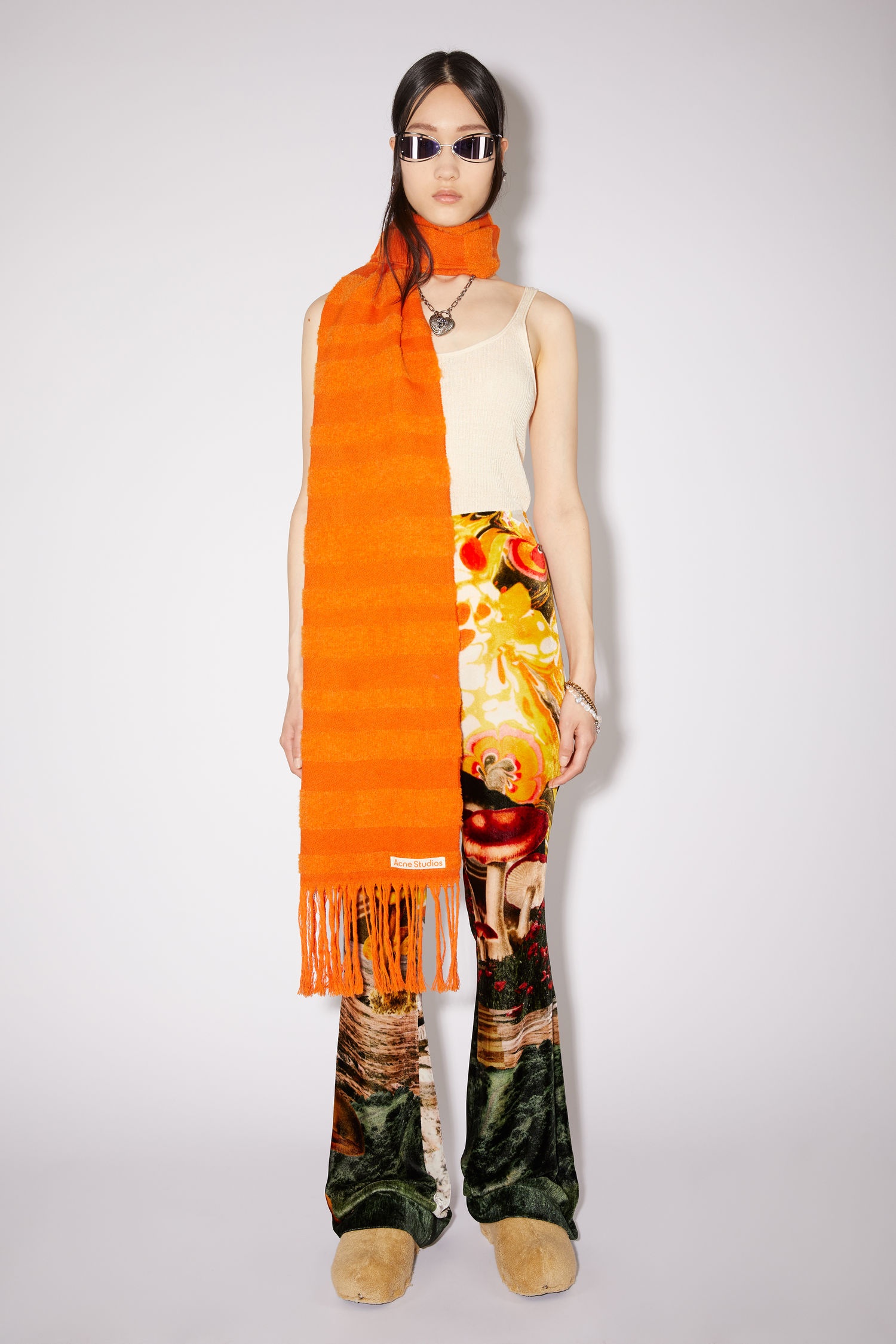Striped boucle scarf - Orange - 2