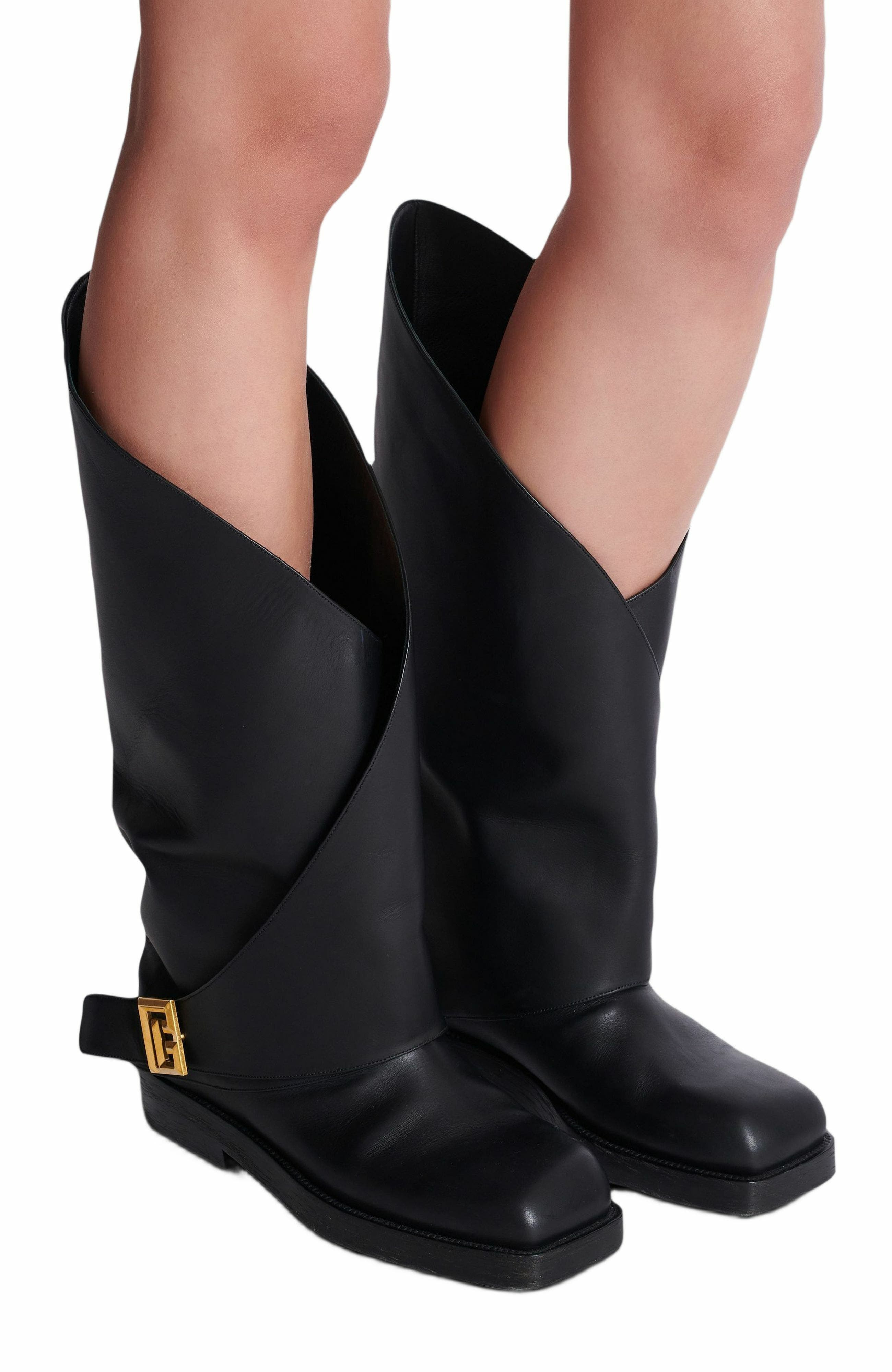 Balmain Twist Flat Leather Boots in Black at Nordstrom - 2