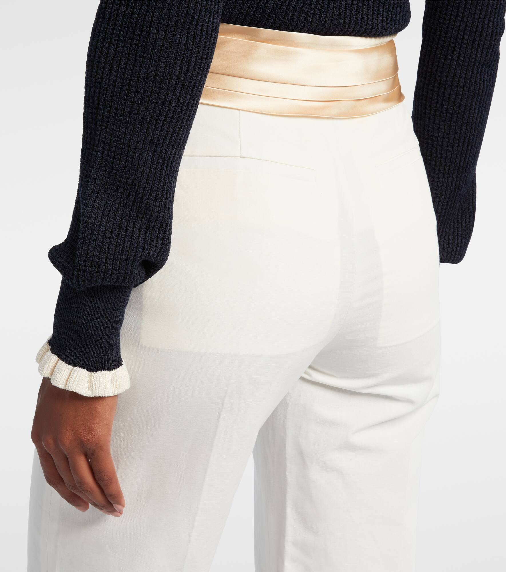 High-rise cotton and linen straight pants - 6