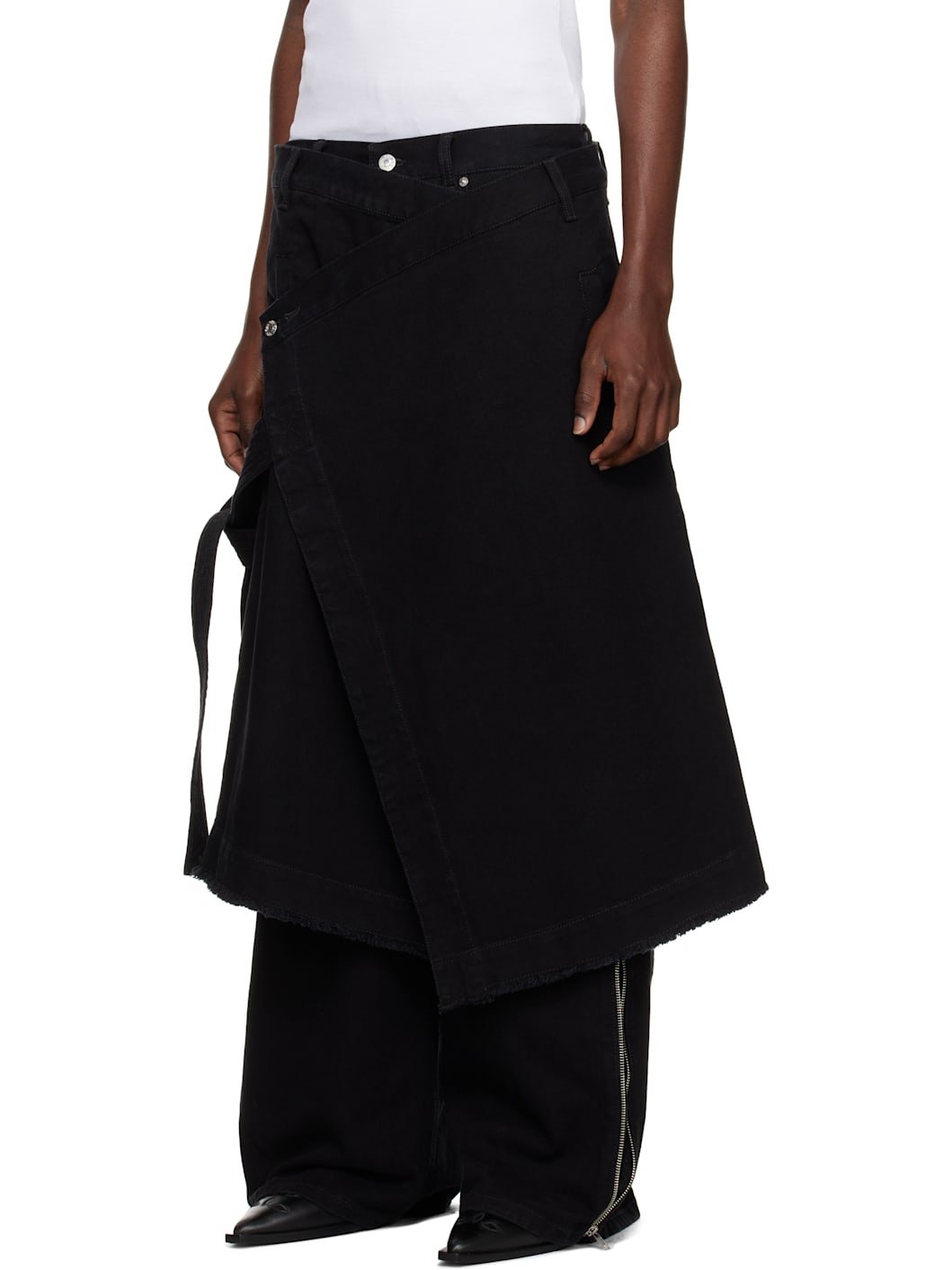 Black Apron Denim Skirt - 4