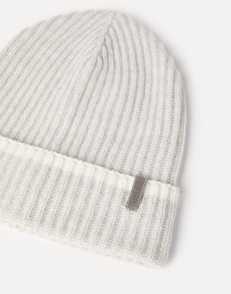 Brunello Cucinelli Cashmere English rib knit beanie with monili outlook
