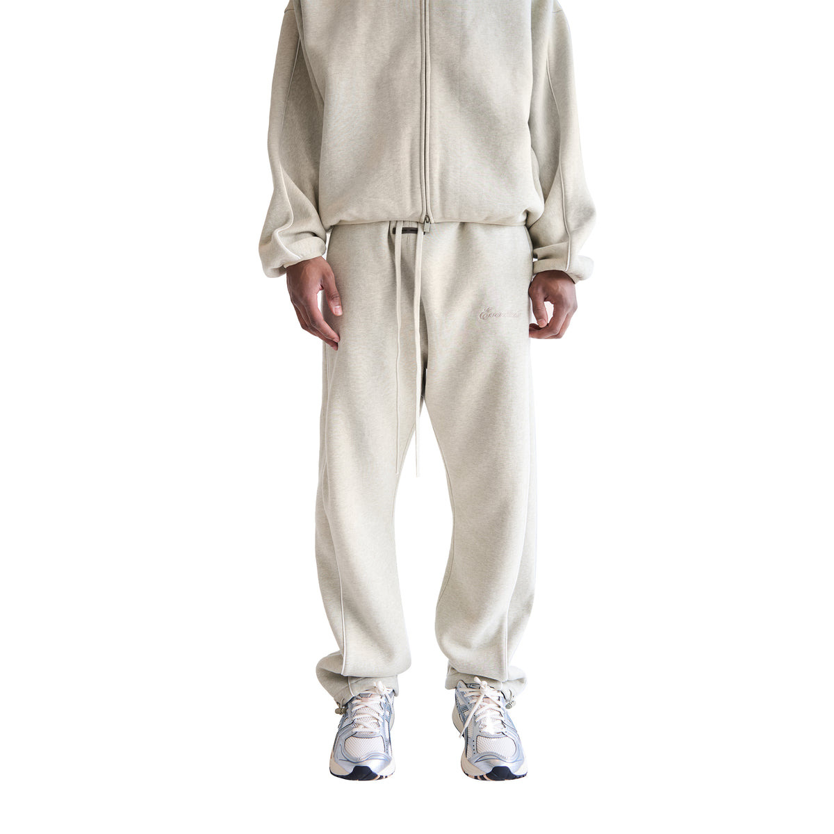 RELAXED FLEECE SWEATPANTS WITH PIPING (HEATHER STONE/CLOUD WHITE) - 2
