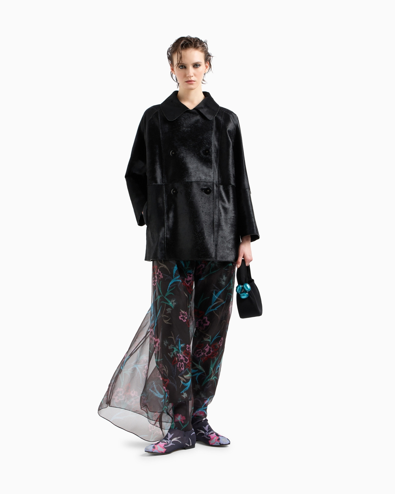 PONY SKIN-EFFECT LEATHER DOUBLE-BREASTED PEA COAT - 2