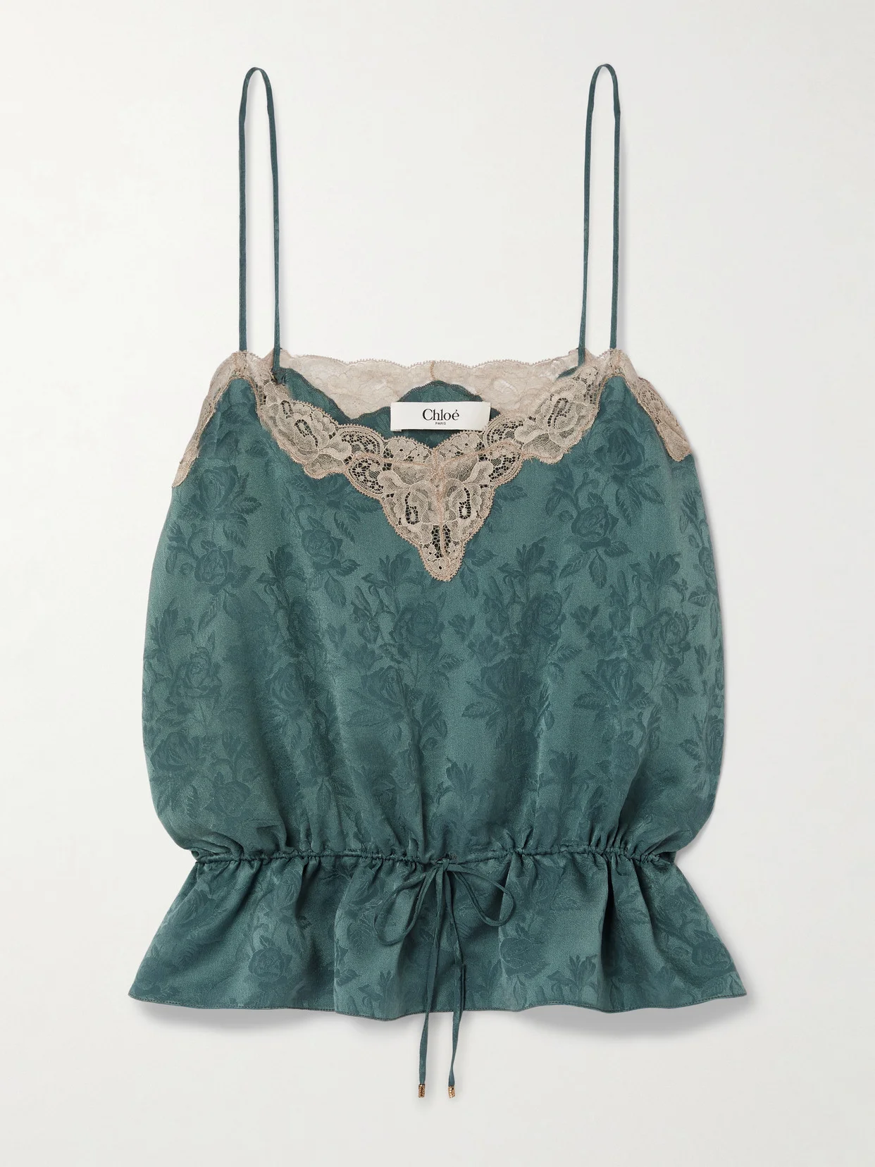 Lace-trimmed Silk-jacquard Camisole - 1