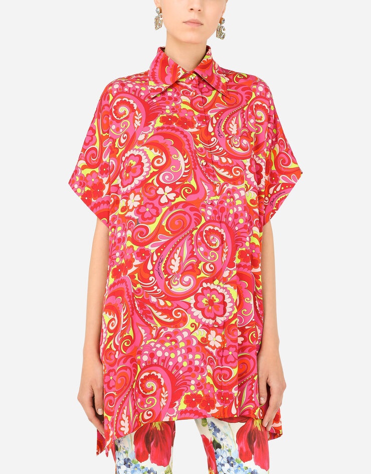 Short-sleeved silk shirt with 60s print - 4